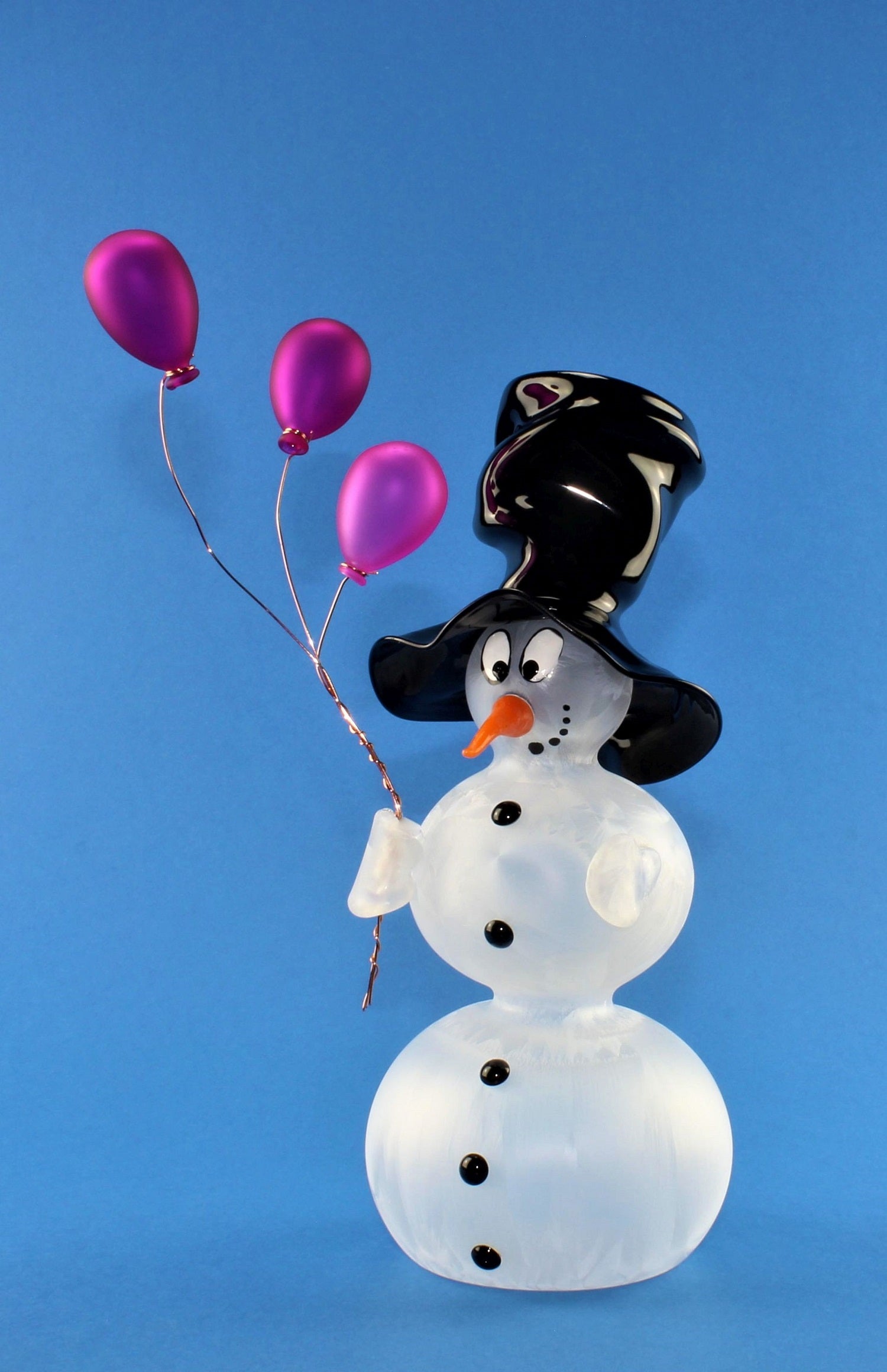 Bonhomme de neige avec ballon et chapeau , 3 boules