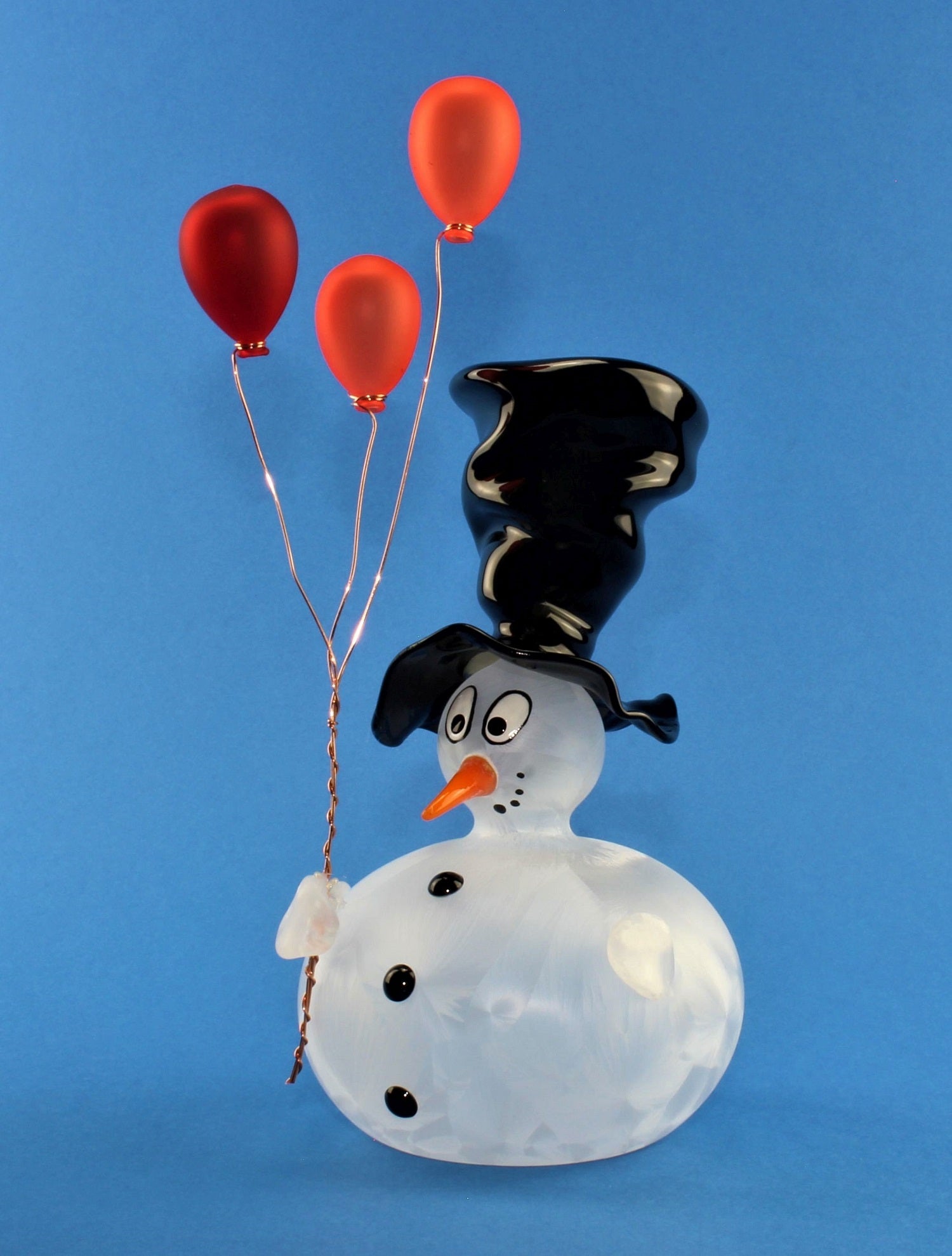 Bonhomme de neige avec ballon et chapeau , 2 boules