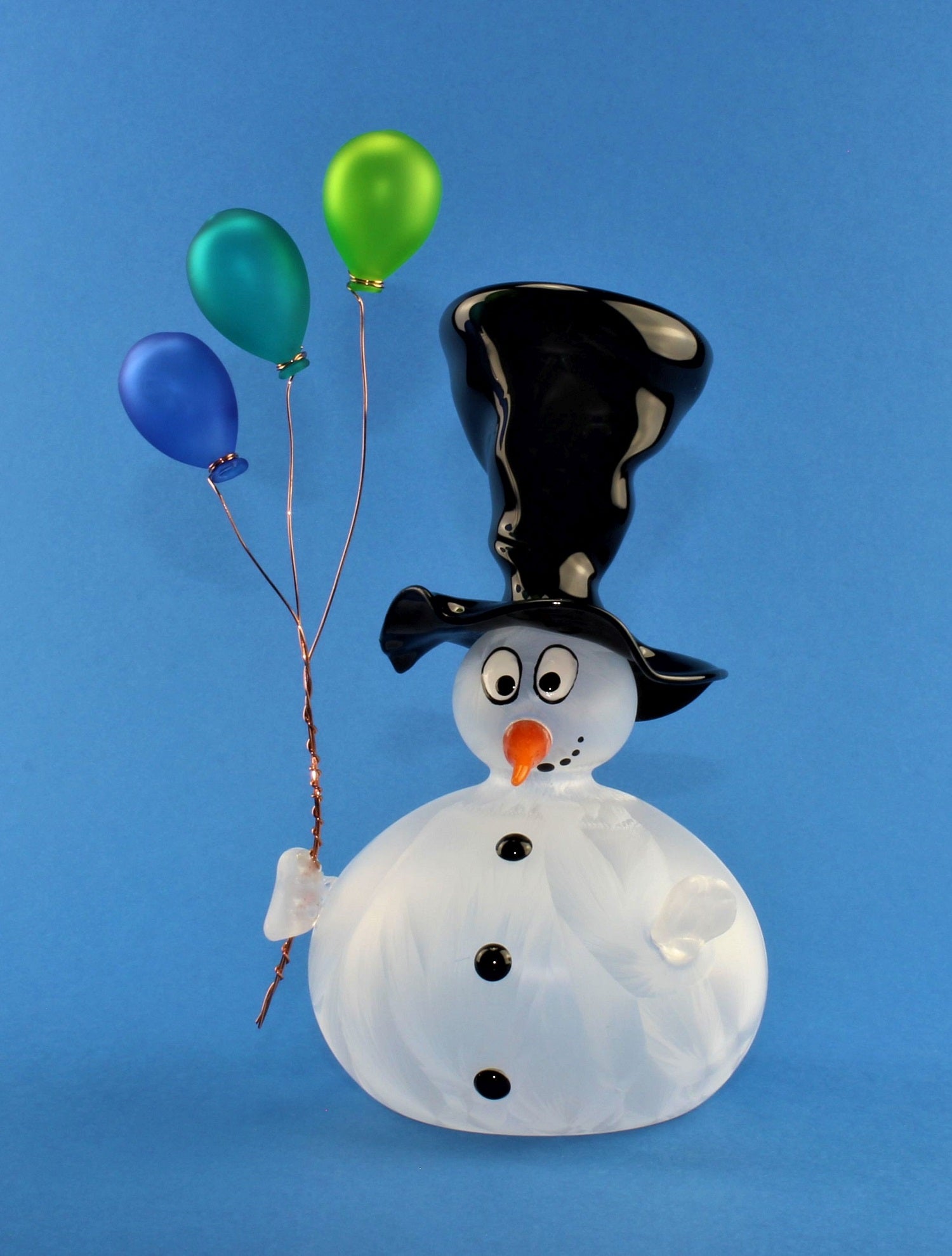 Bonhomme de neige avec ballon et chapeau , 2 boules
