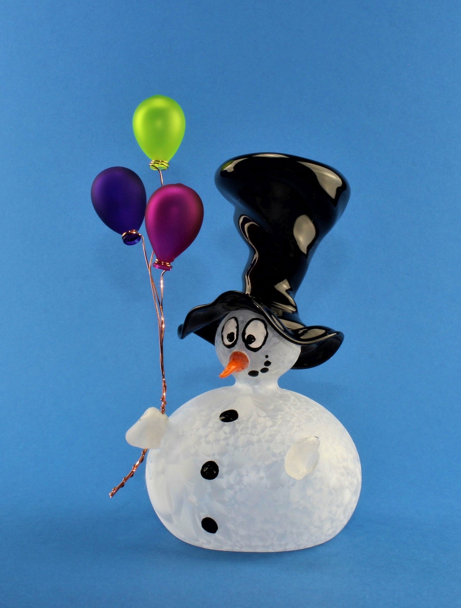 Bonhomme de neige avec ballon et chapeau , 2 boules