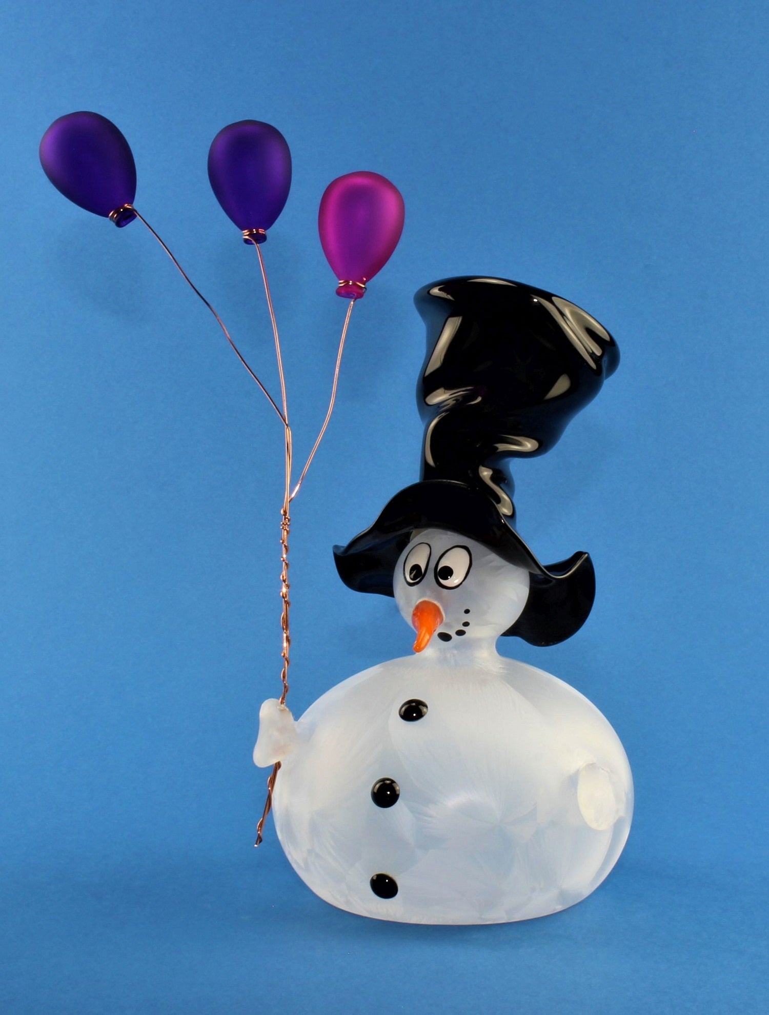 Bonhomme de neige avec ballon et chapeau , 2 boules