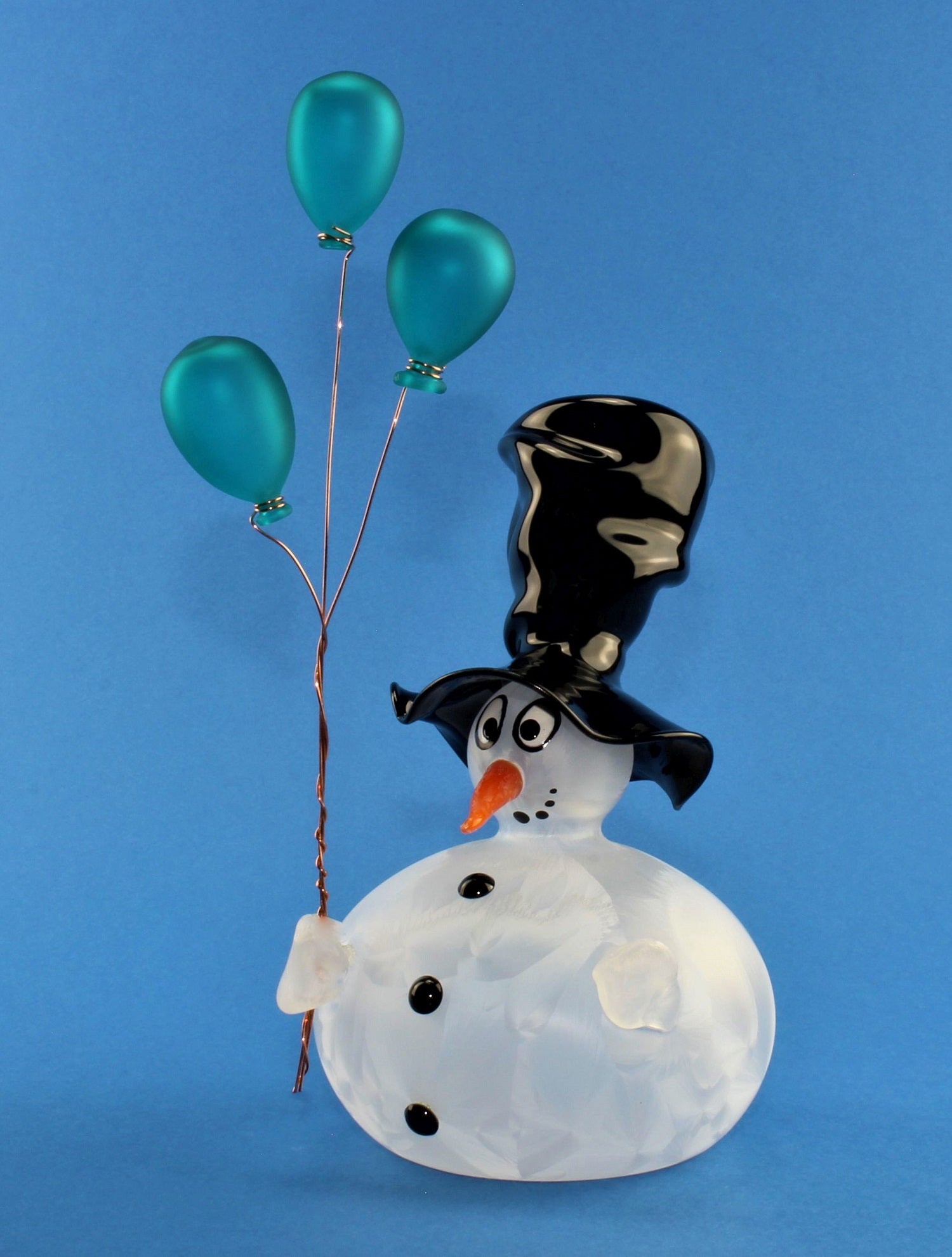 Bonhomme de neige avec ballon et chapeau , 2 boules