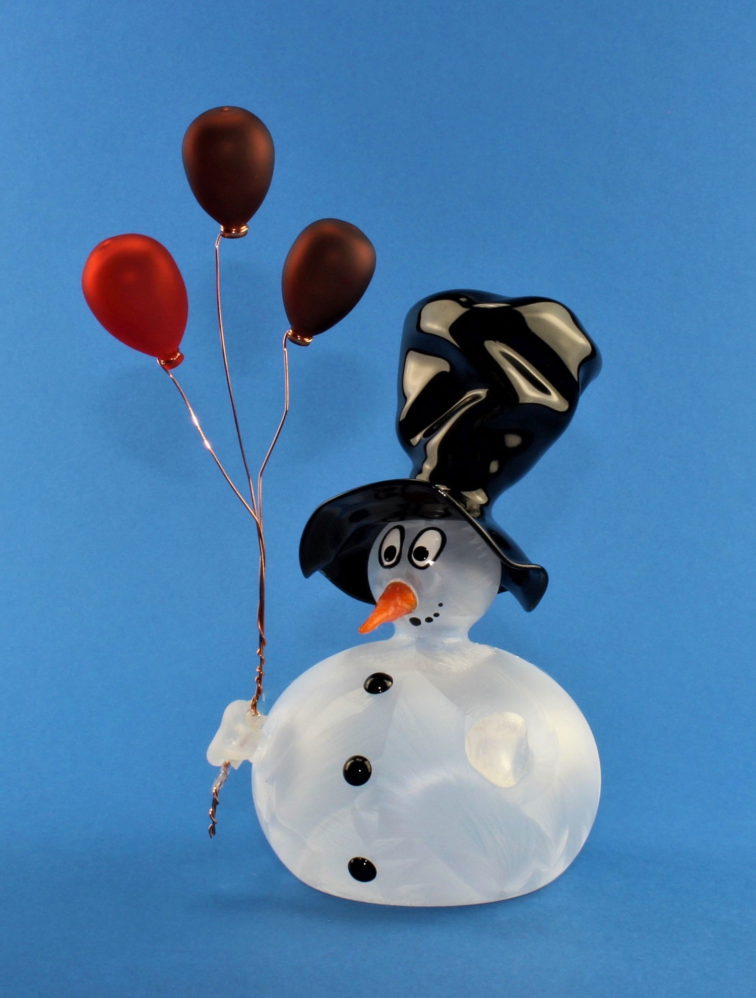 Bonhomme de neige avec ballon et chapeau , 2 boules