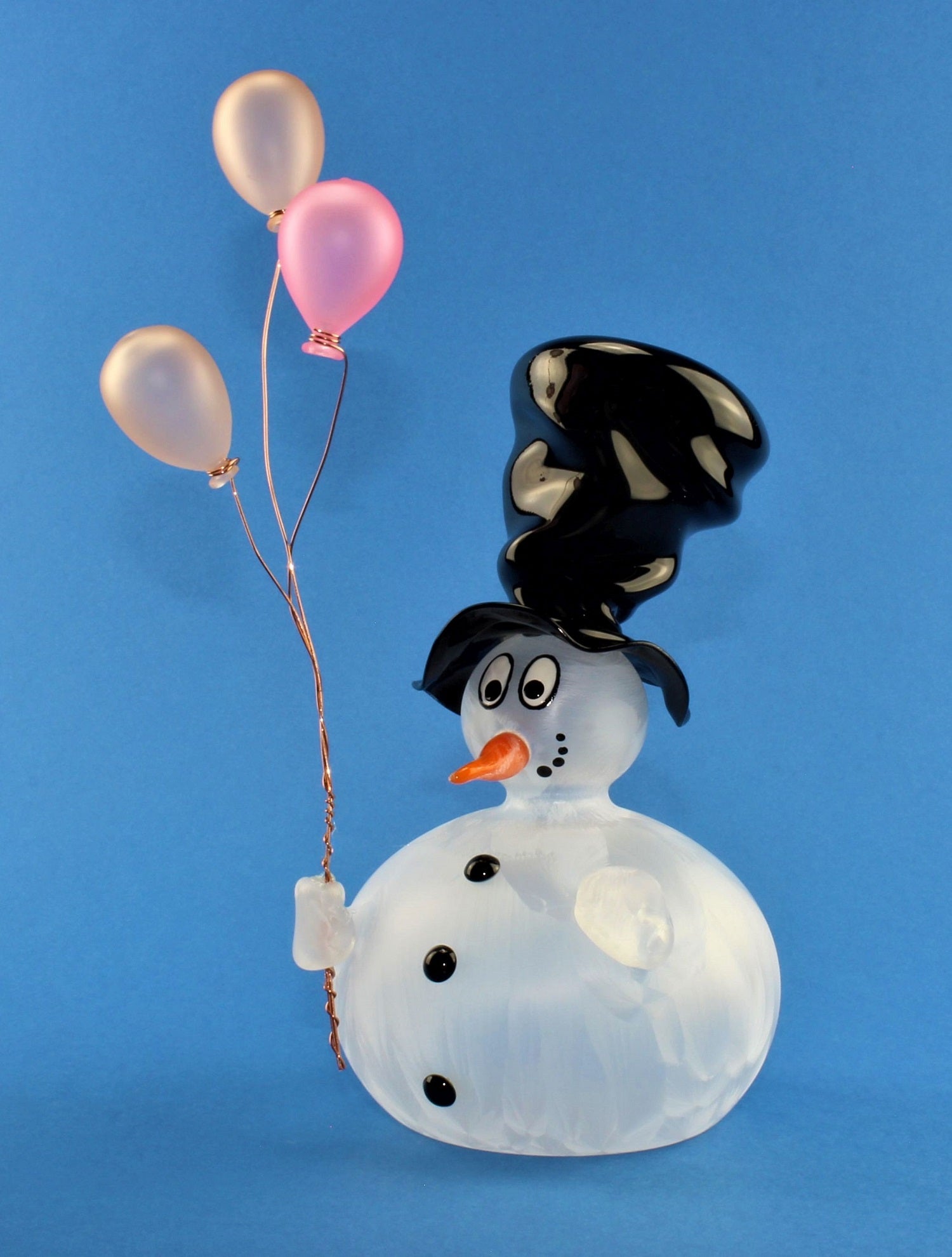 Bonhomme de neige avec ballon et chapeau , 2 boules