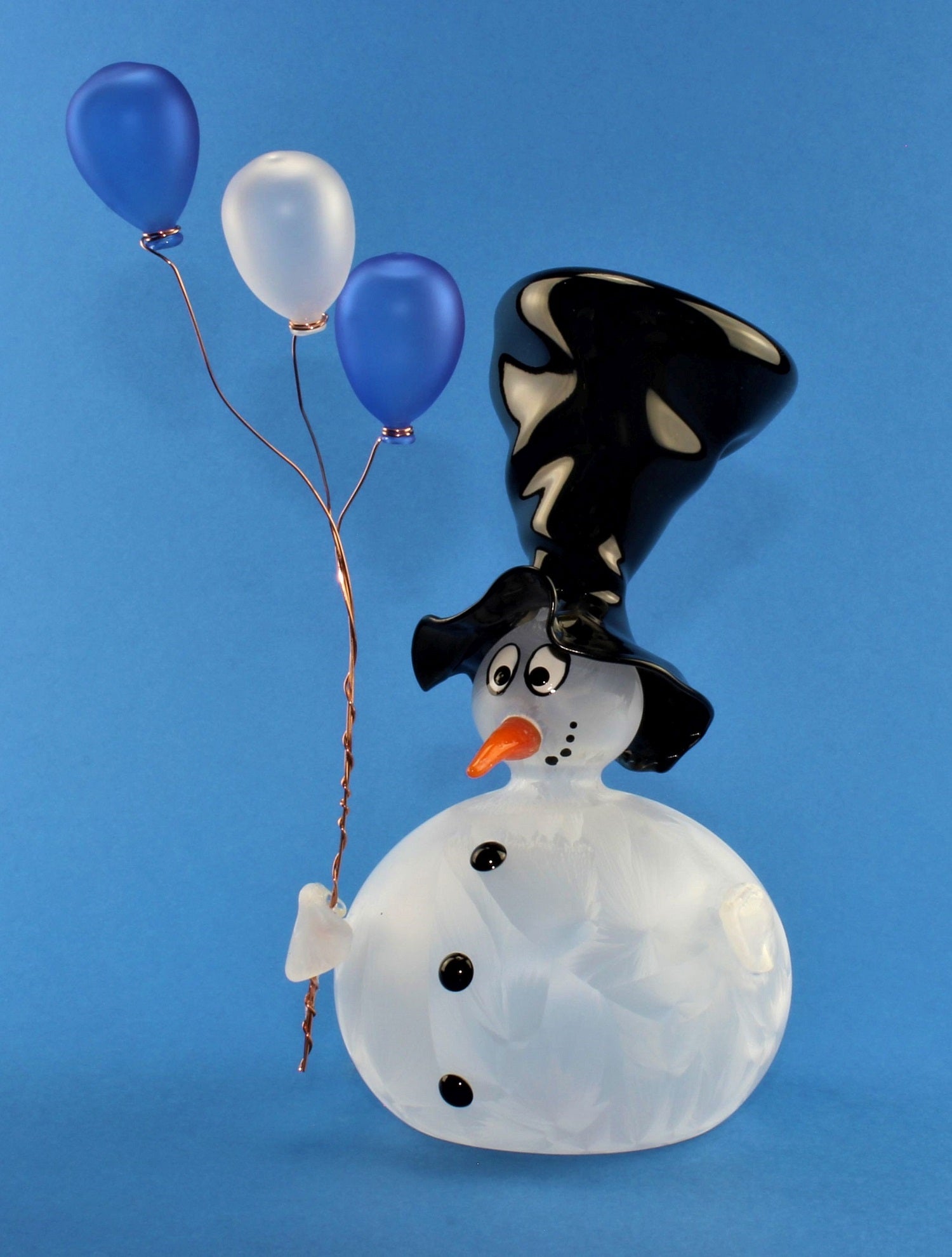 Bonhomme de neige avec ballon et chapeau , 2 boules