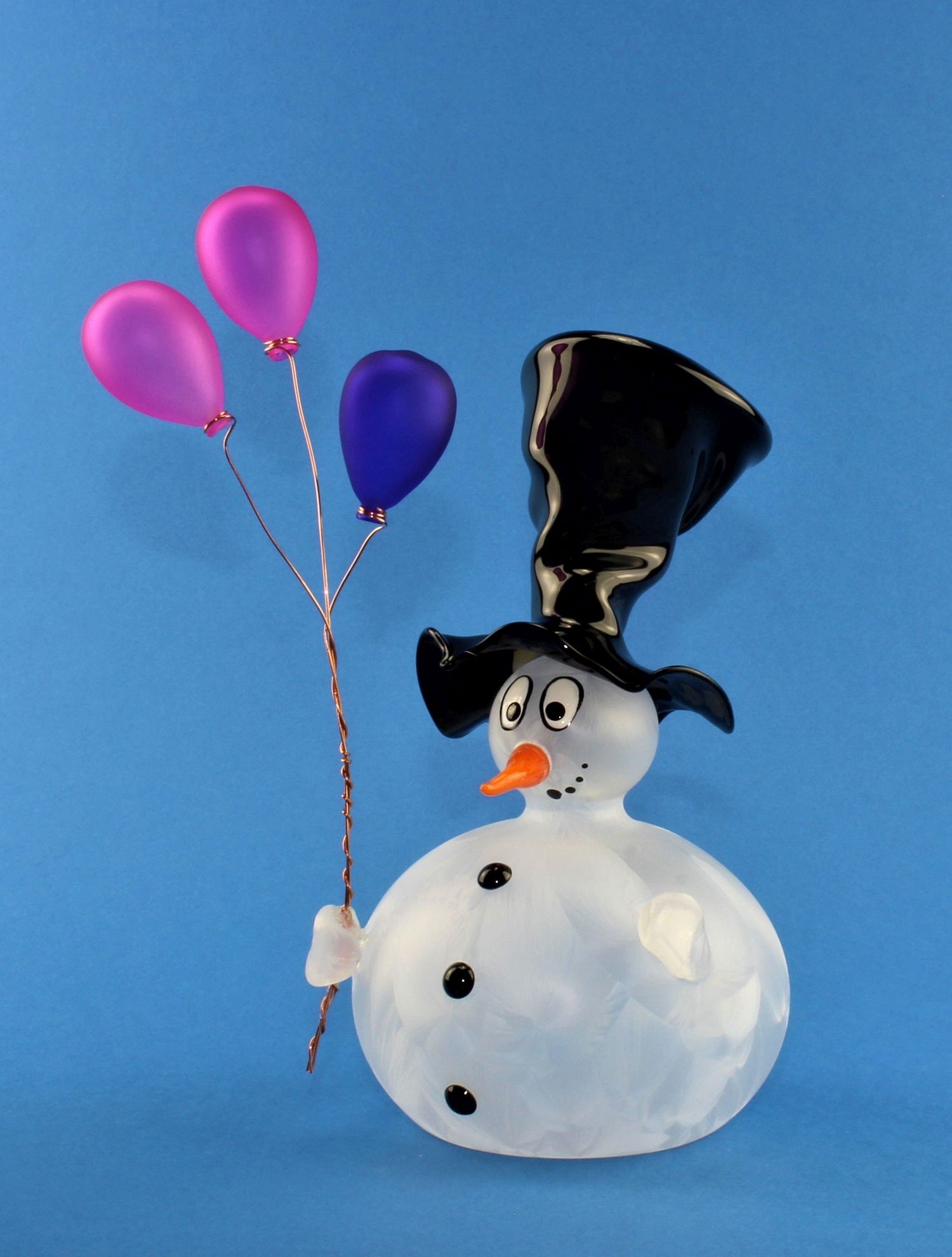 Bonhomme de neige avec ballon et chapeau , 2 boules