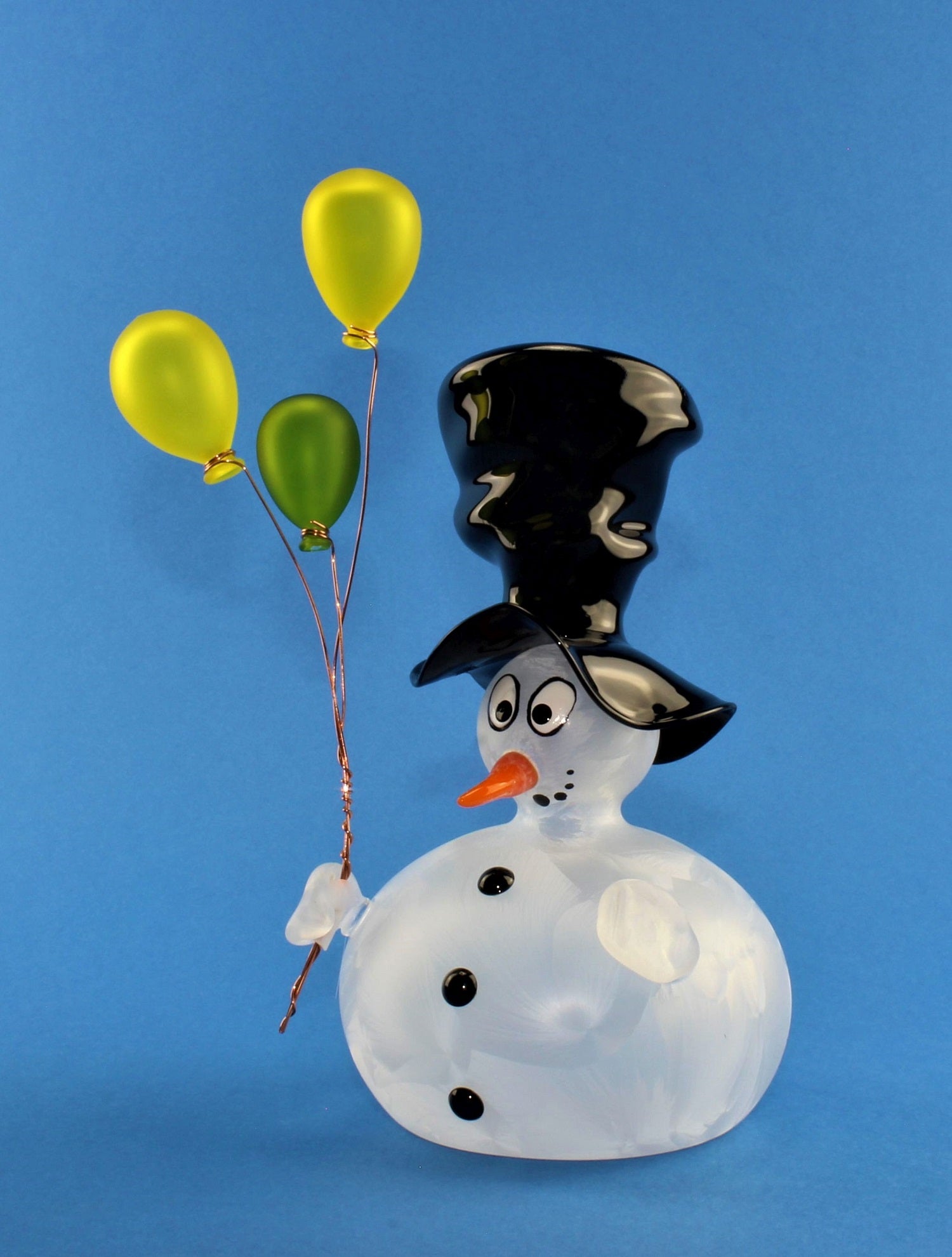 Bonhomme de neige avec ballon et chapeau , 2 boules