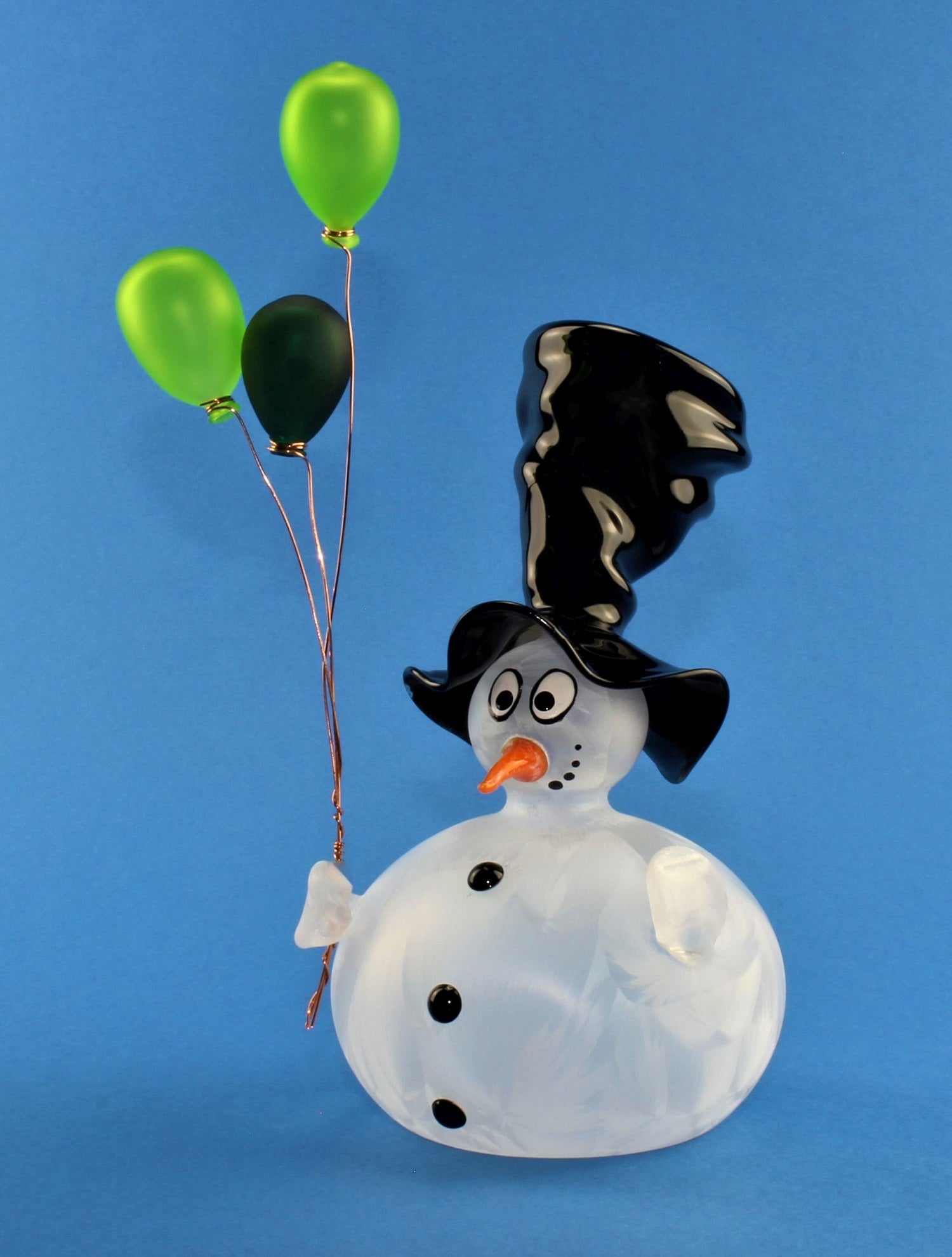 Bonhomme de neige avec ballon et chapeau , 2 boules