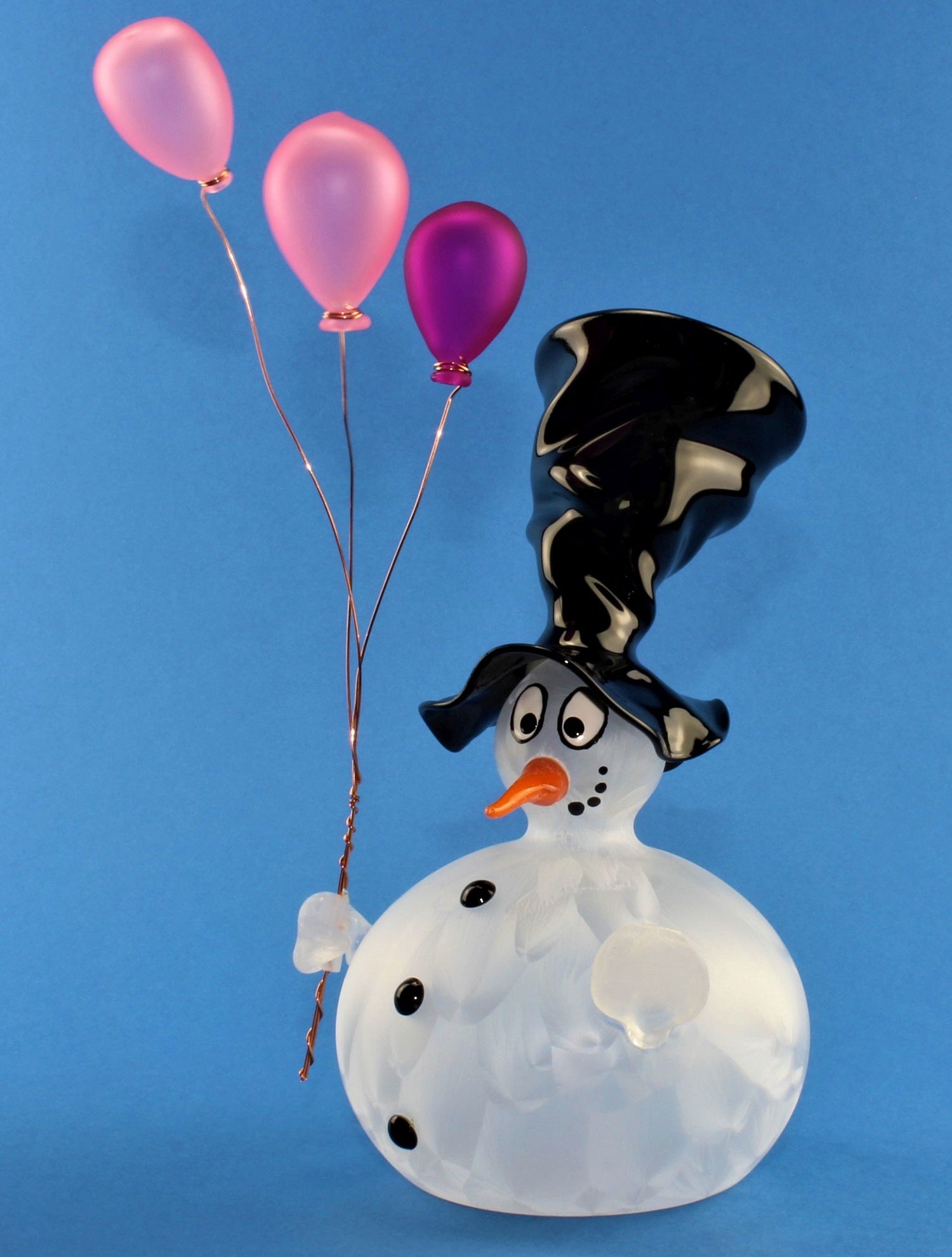 Bonhomme de neige avec ballon et chapeau , 2 boules