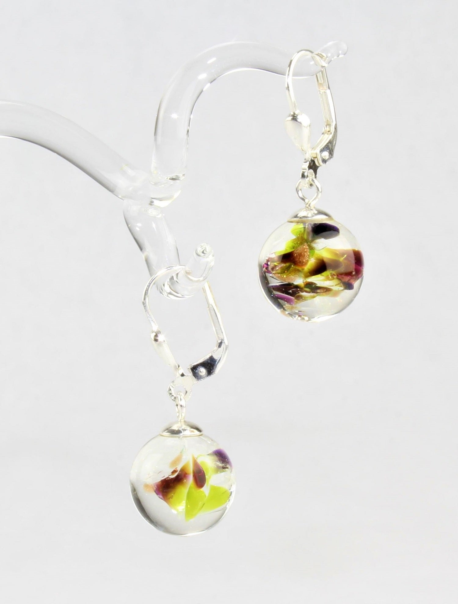 Boucles d'oreilles Boule couleur granulé, argent 925/000 rhodié