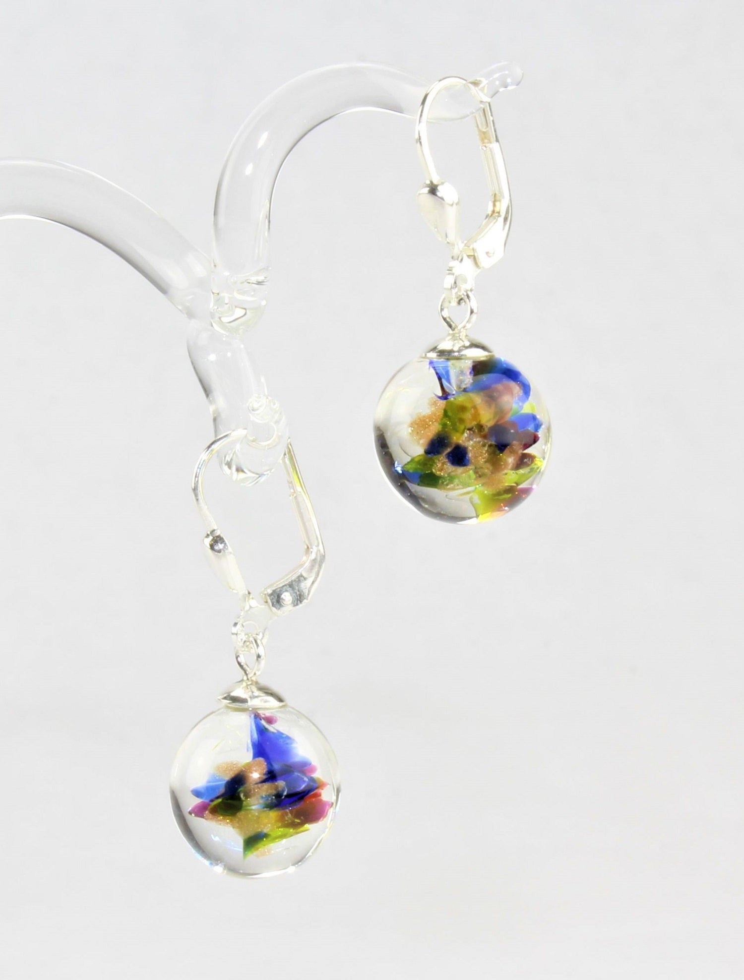Boucles d'oreilles Boule couleur granulé, argent 925/000 rhodié