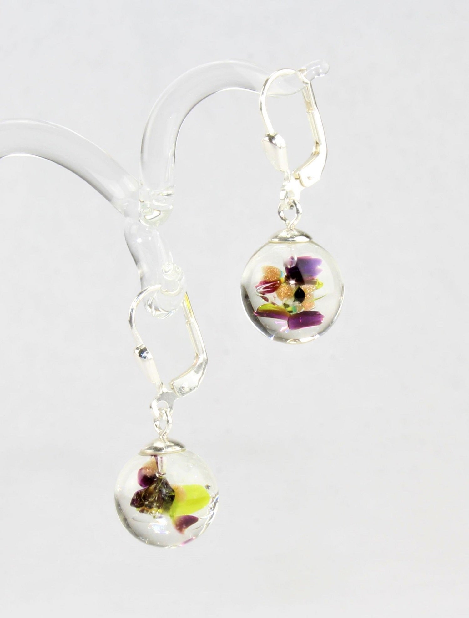 Boucles d'oreilles Boule couleur granulé, argent 925/000 rhodié