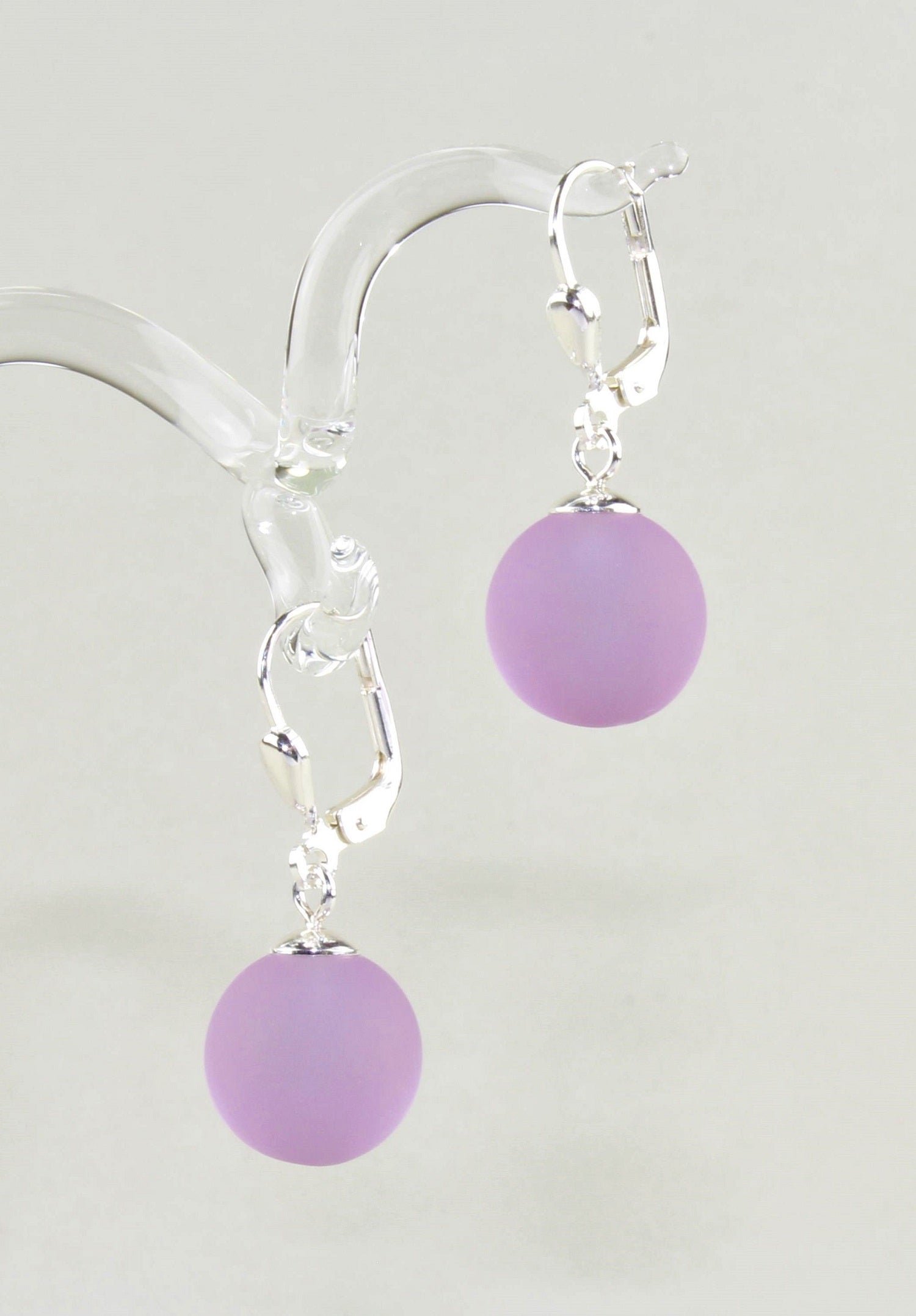 Boucles d'oreilles Boule colorée mate , Borosilicate , Argent 925 / 000 rhodié