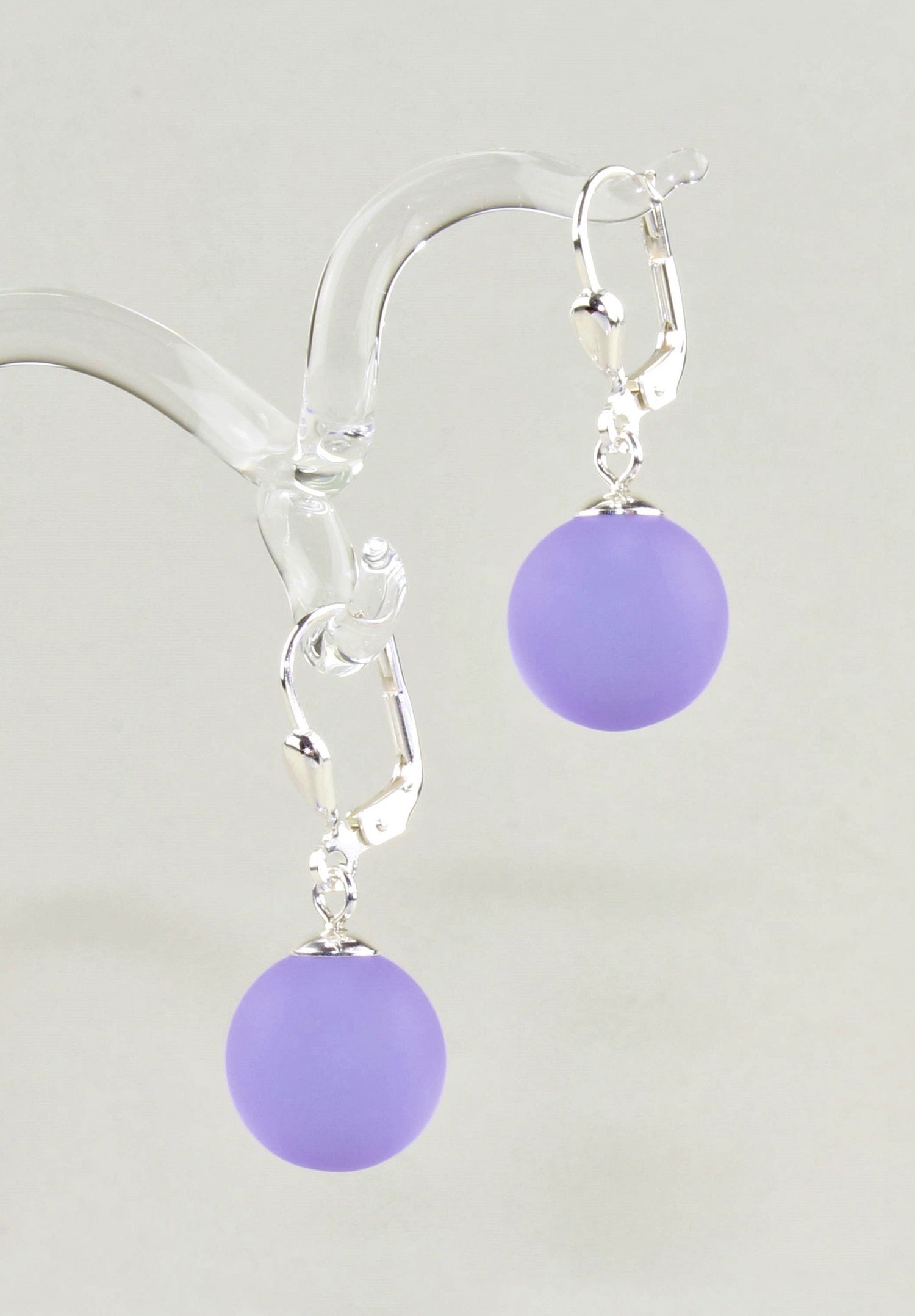 Boucles d'oreilles Boule colorée mate , Borosilicate , Argent 925 / 000 rhodié