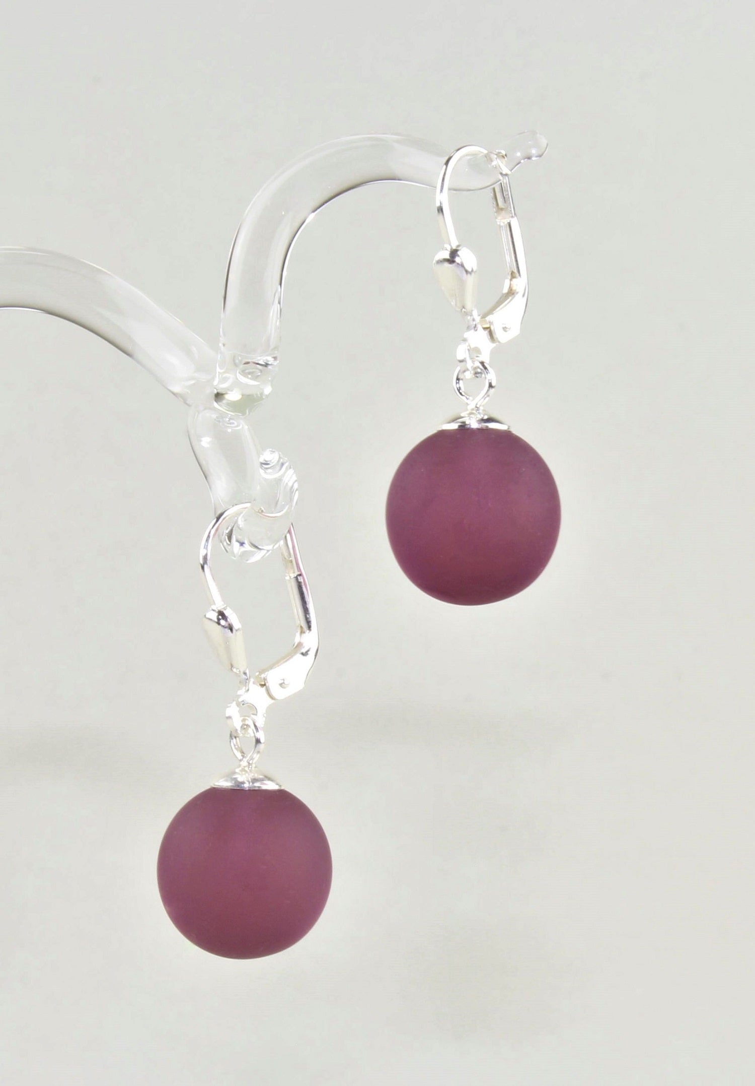 Boucles d'oreilles Boule colorée mate , Borosilicate , Argent 925 / 000 rhodié