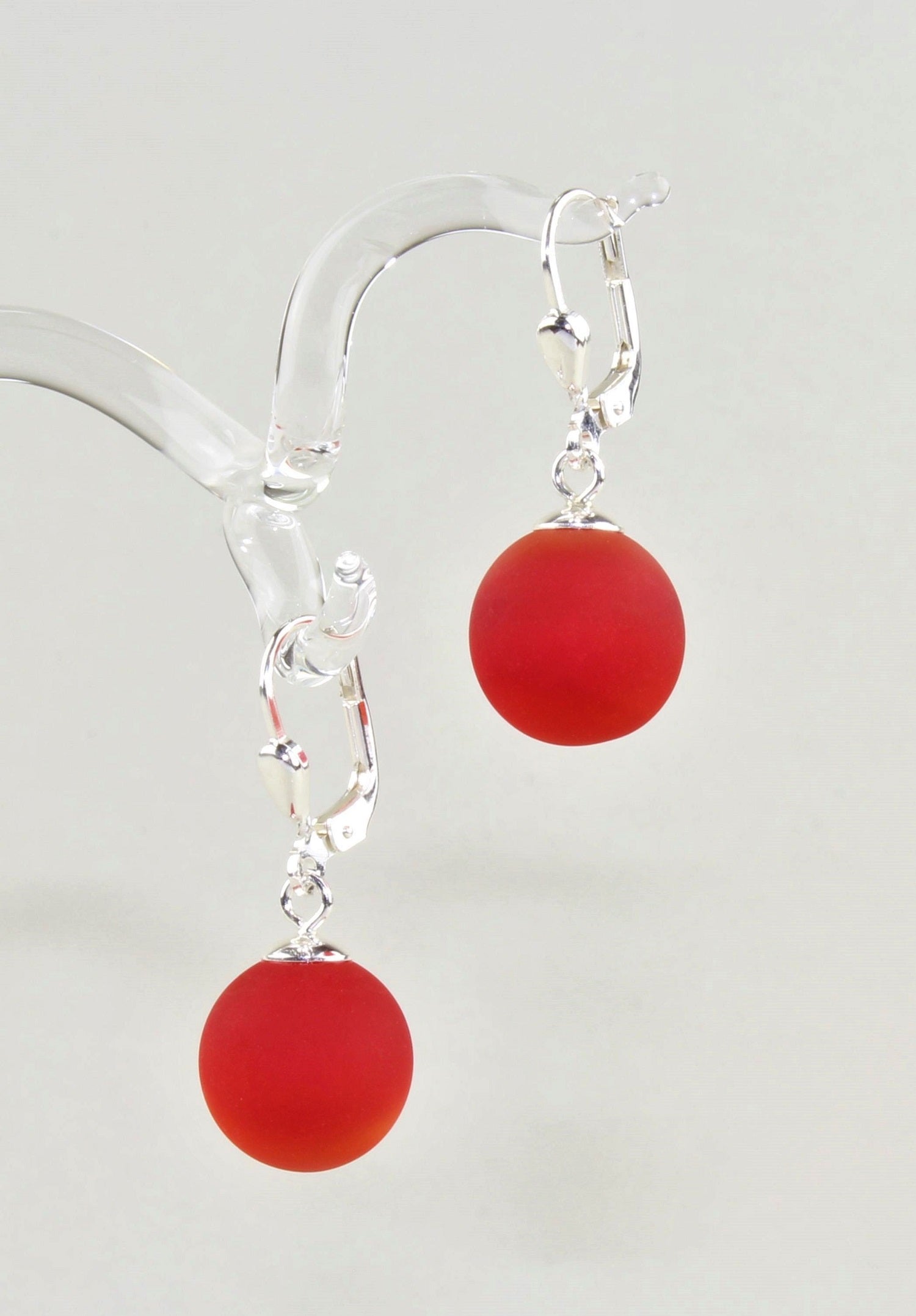 Boucles d'oreilles Boule colorée mate , Borosilicate , Argent 925 / 000 rhodié