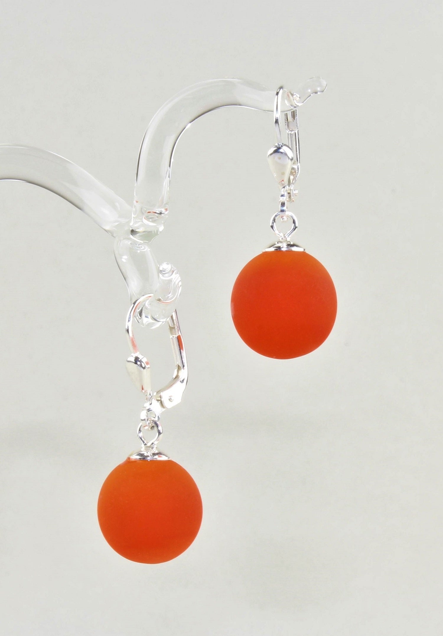 Boucles d'oreilles Boule colorée mate , Borosilicate , Argent 925 / 000 rhodié