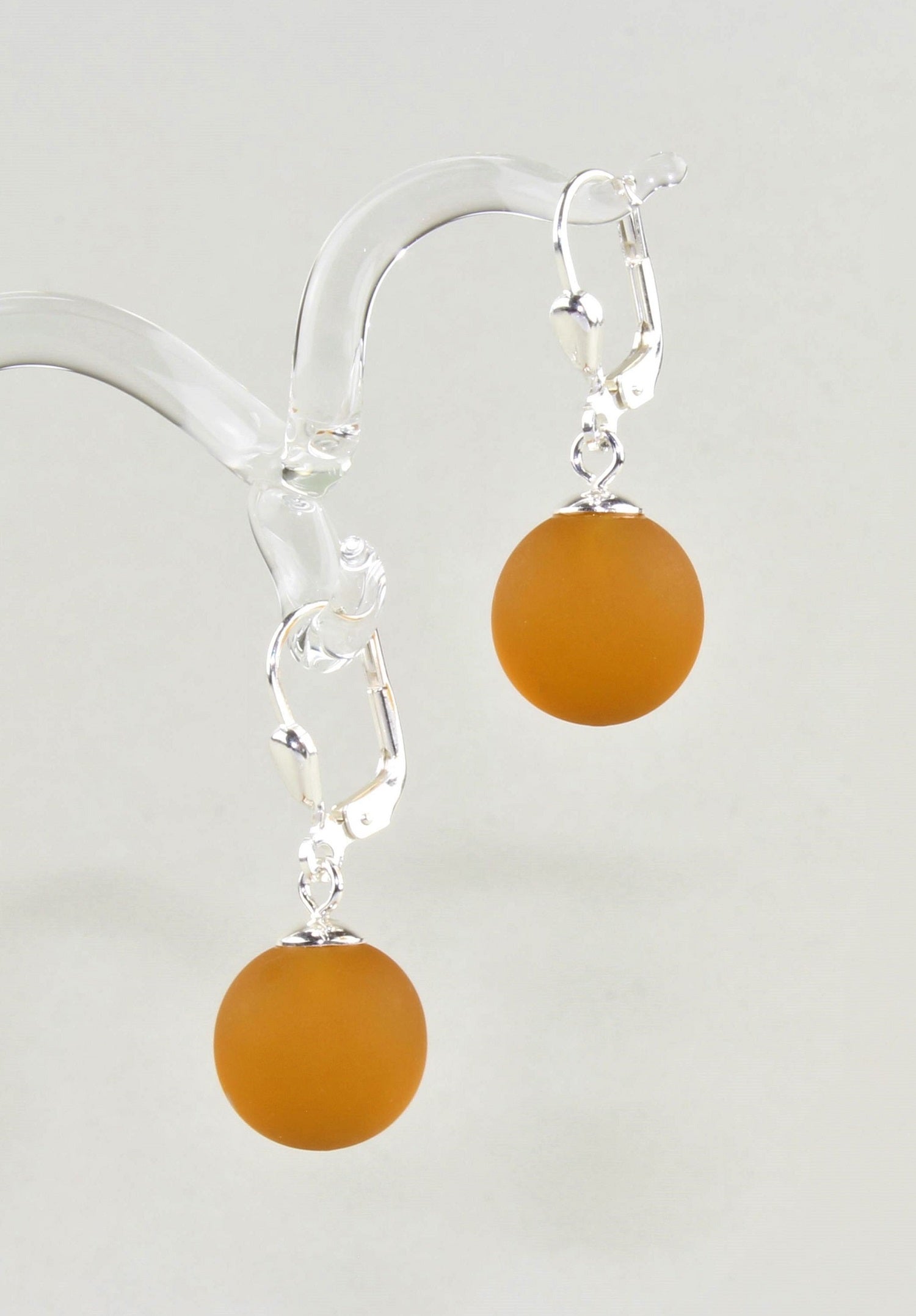 Boucles d'oreilles Boule colorée mate , Borosilicate , Argent 925 / 000 rhodié