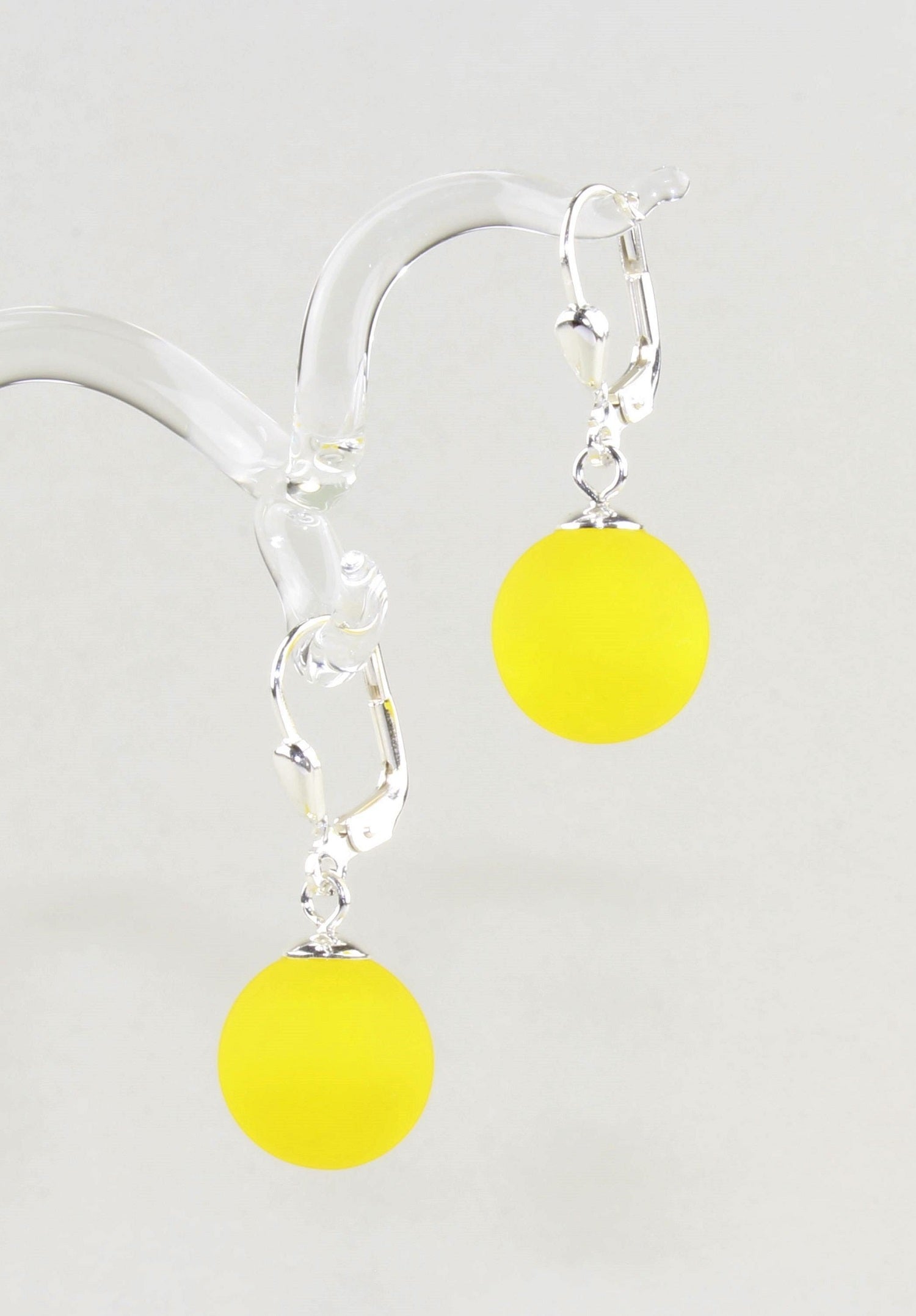 Boucles d'oreilles Boule colorée mate , Borosilicate , Argent 925 / 000 rhodié