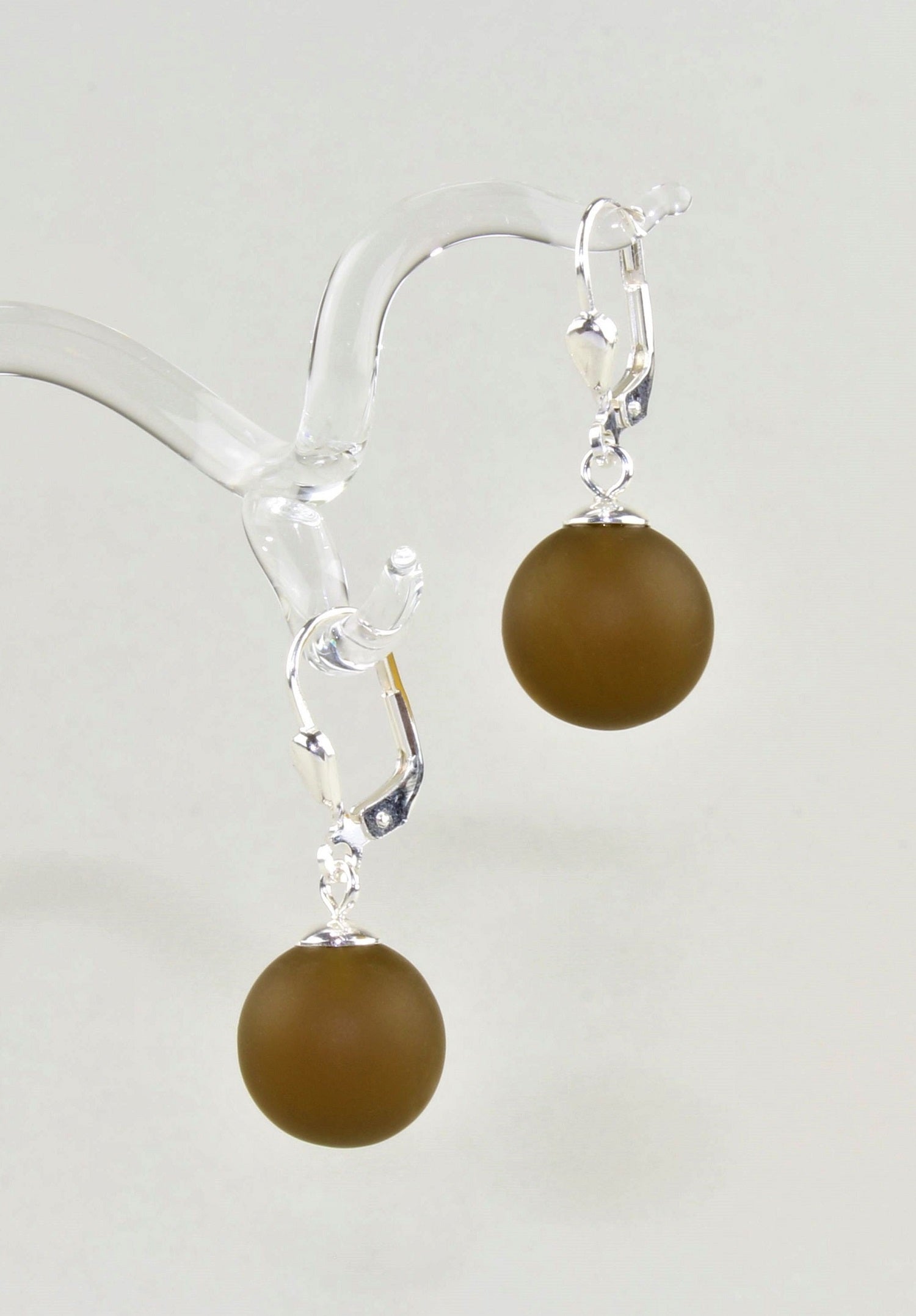 Boucles d'oreilles Boule colorée mate , Borosilicate , Argent 925 / 000 rhodié