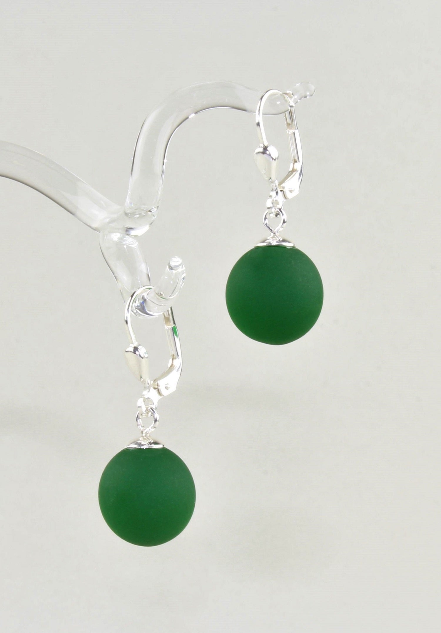 Boucles d'oreilles Boule colorée mate , Borosilicate , Argent 925 / 000 rhodié