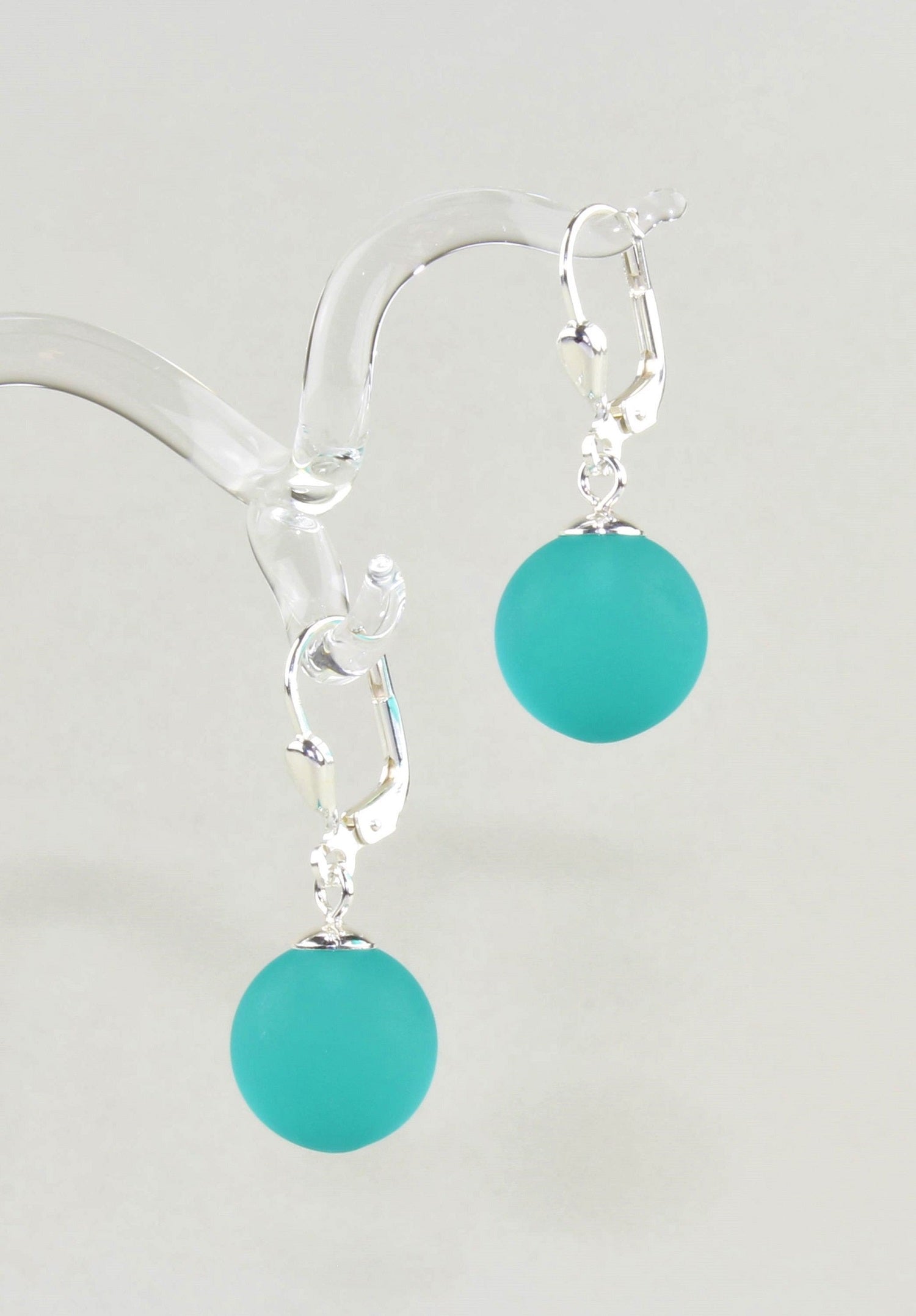 Boucles d'oreilles Boule colorée mate , Borosilicate , Argent 925 / 000 rhodié