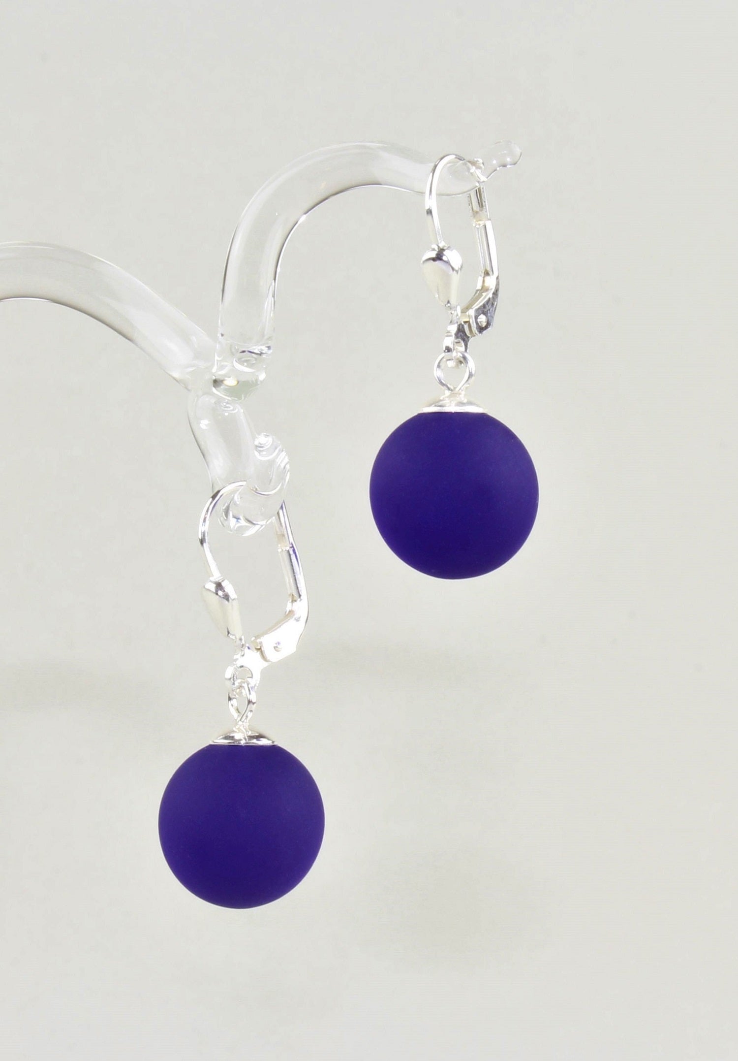 Boucles d'oreilles Boule colorée mate , Borosilicate , Argent 925 / 000 rhodié