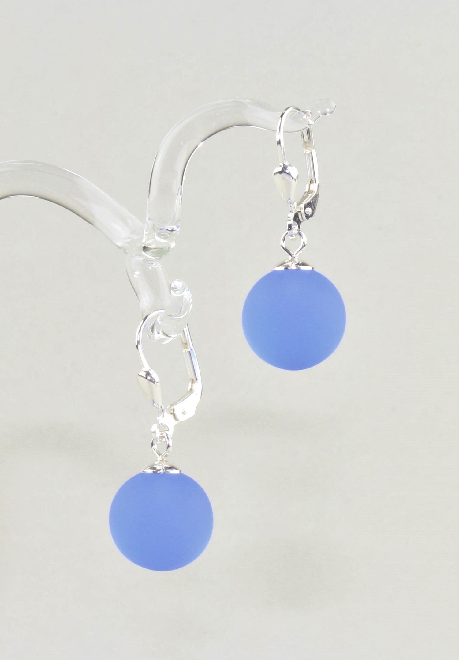 Boucles d'oreilles Boule colorée mate , Borosilicate , Argent 925 / 000 rhodié