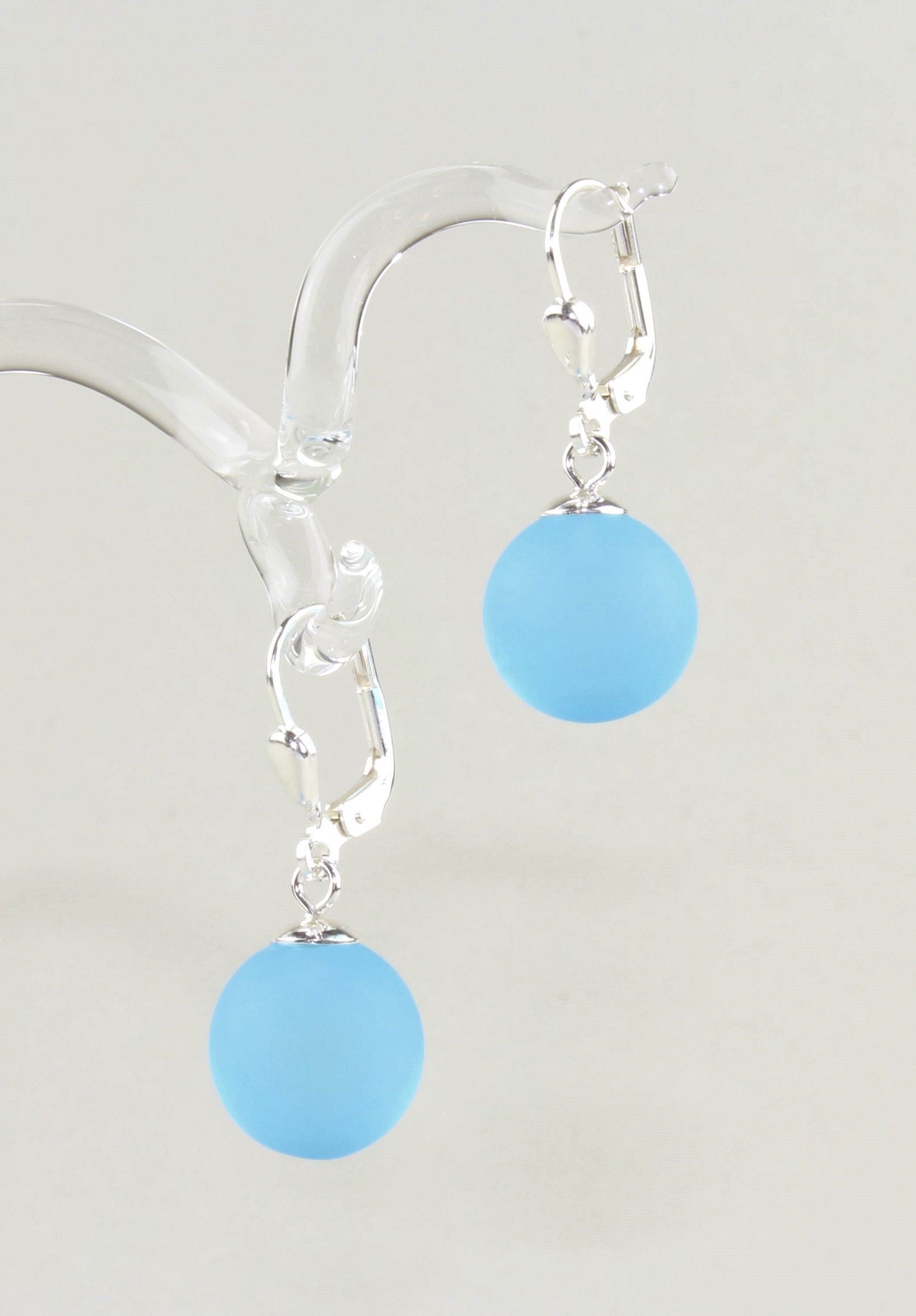 Boucles d'oreilles Boule colorée mate , Borosilicate , Argent 925 / 000 rhodié