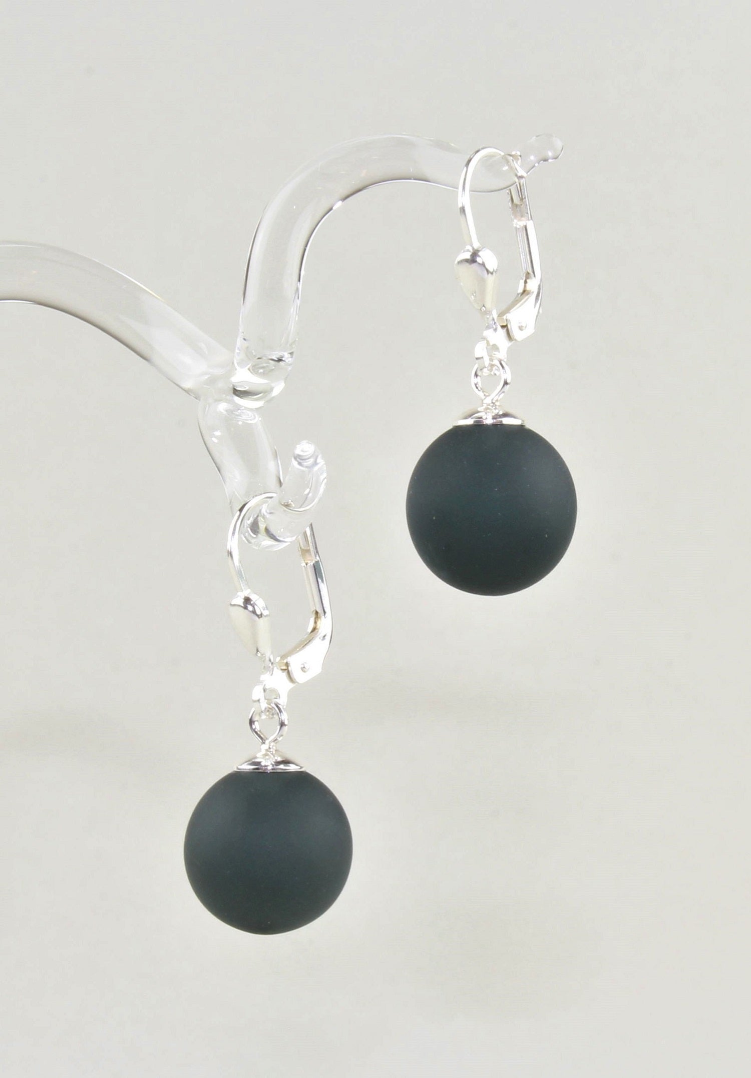 Boucles d'oreilles Boule colorée mate , Borosilicate , Argent 925 / 000 rhodié