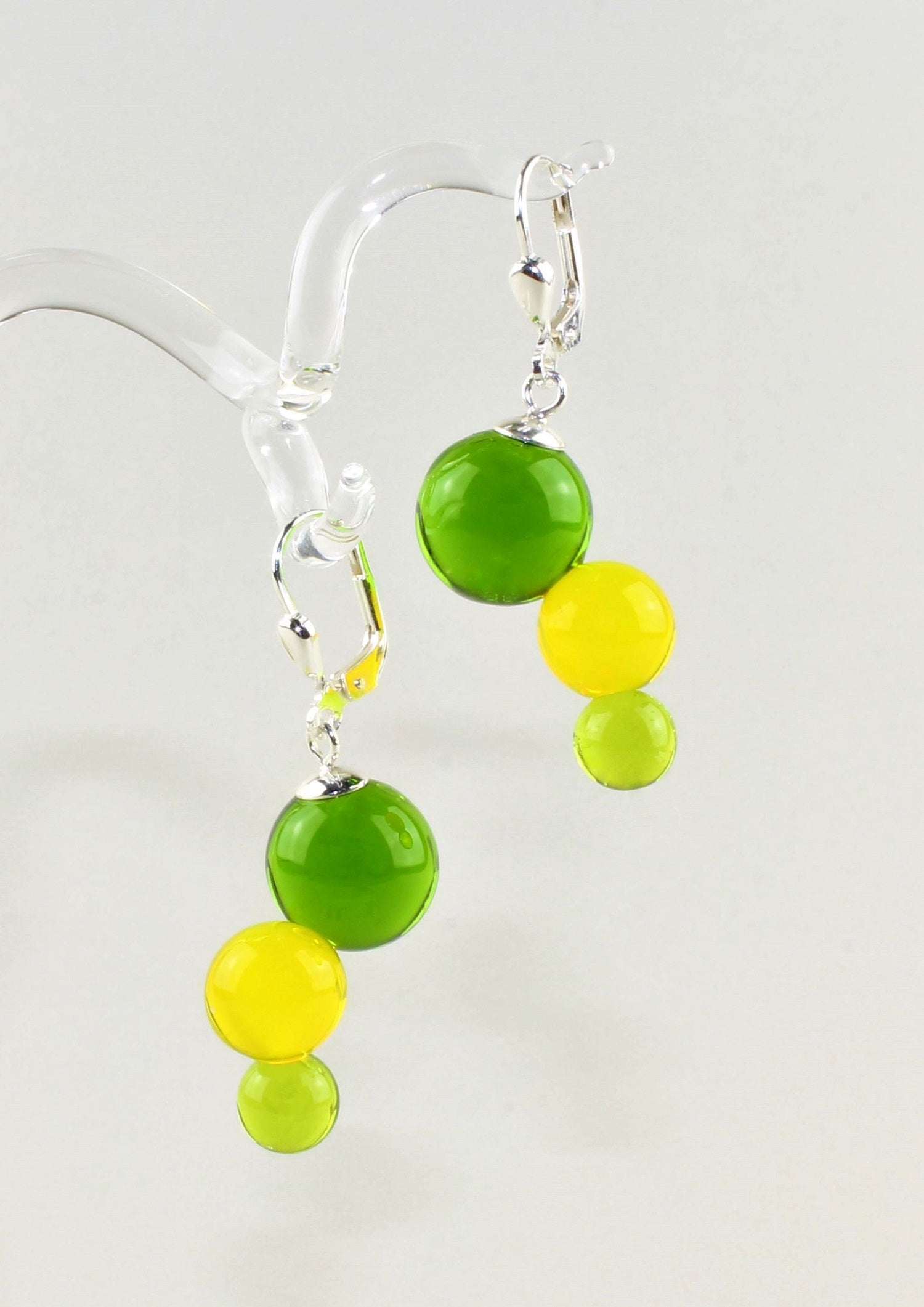 Boucles d'oreilles série Molécule , verre borosilicaté 3.3, argent 925/000 rhodié