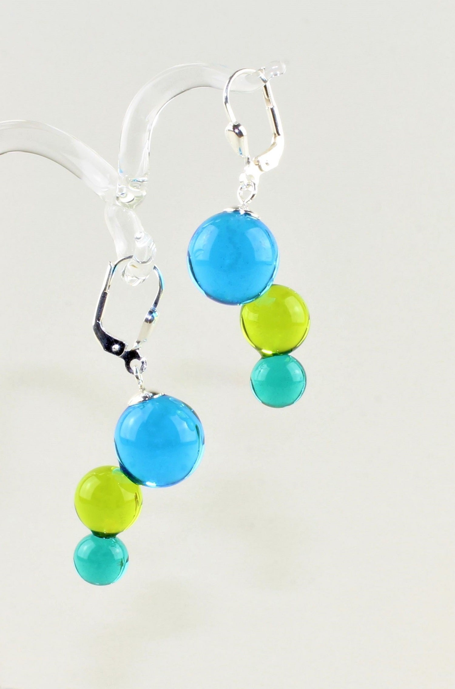 Boucles d'oreilles série Molécule , verre borosilicaté 3.3, argent 925/000 rhodié