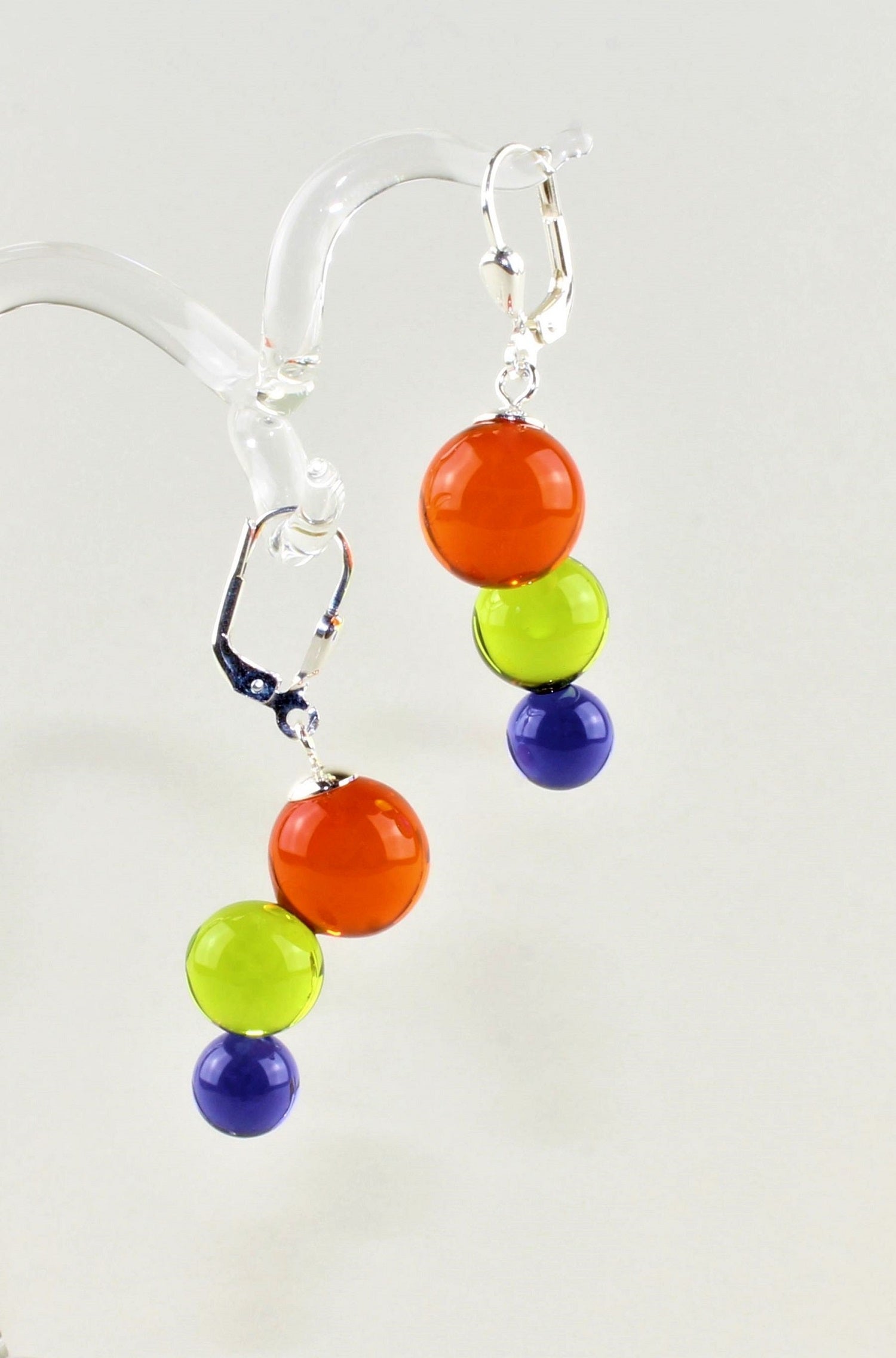 Boucles d'oreilles série Molécule , verre borosilicaté 3.3, argent 925/000 rhodié