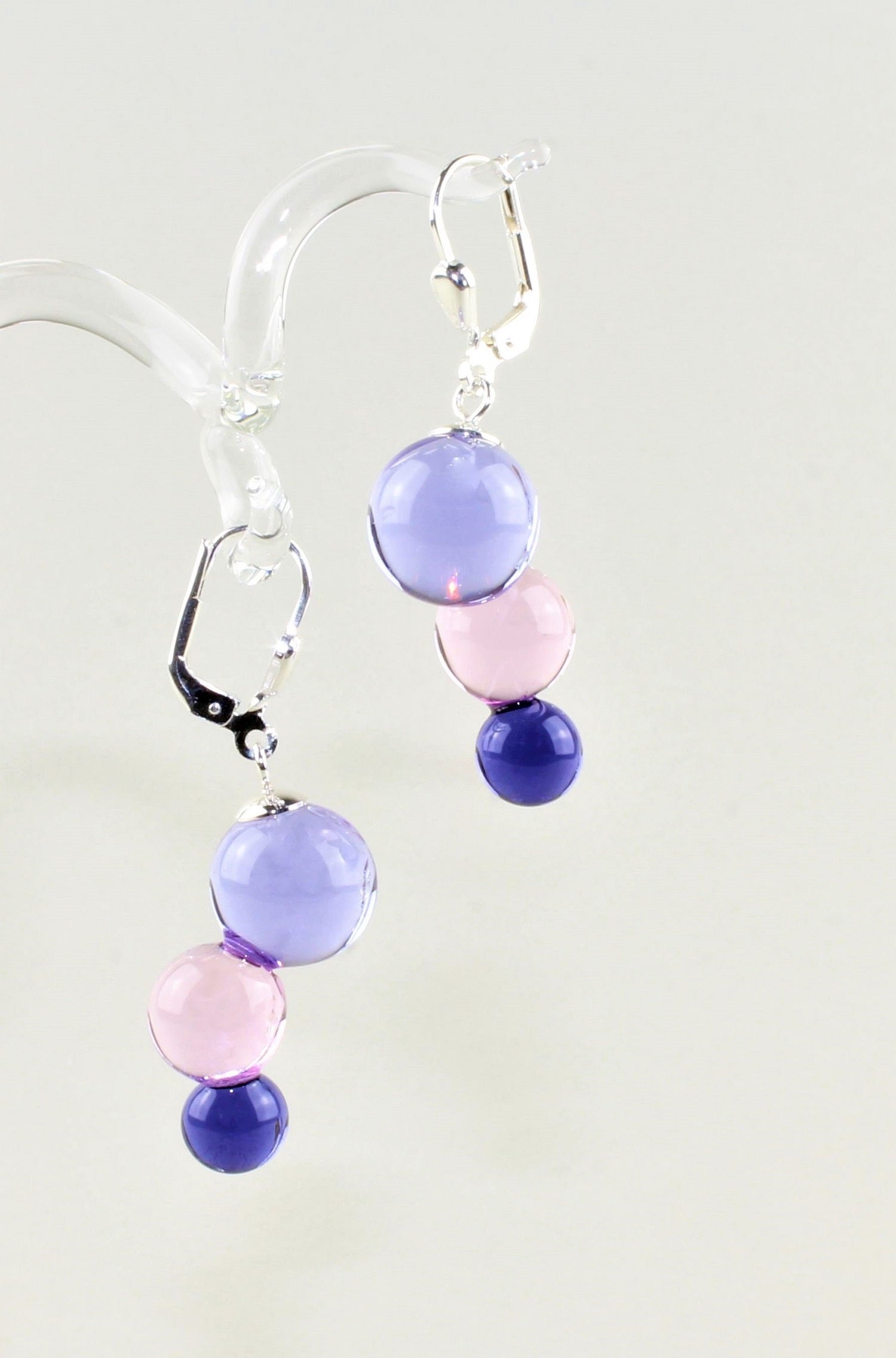 Boucles d'oreilles série Molécule , verre borosilicaté 3.3, argent 925/000 rhodié