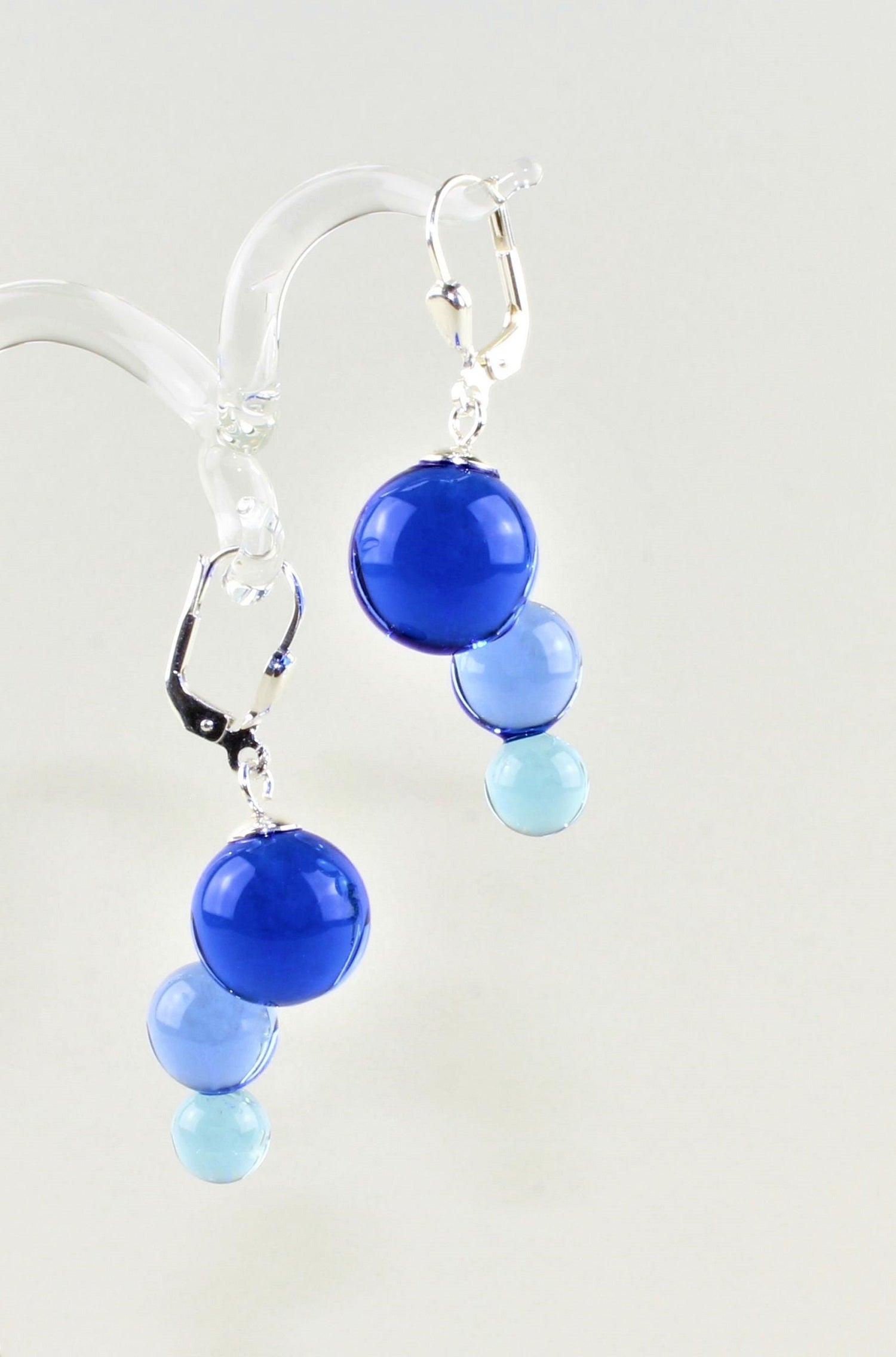 Boucles d'oreilles série Molécule , verre borosilicaté 3.3, argent 925/000 rhodié