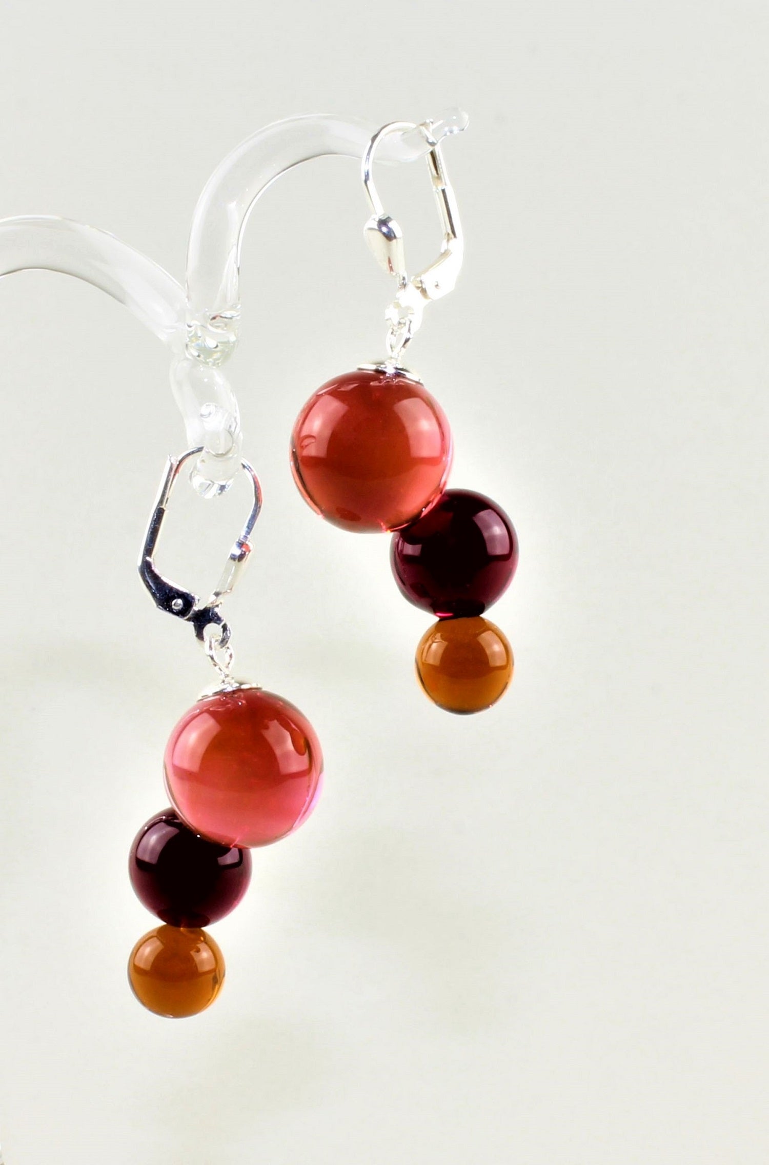 Boucles d'oreilles série Molécule , verre borosilicaté 3.3, argent 925/000 rhodié