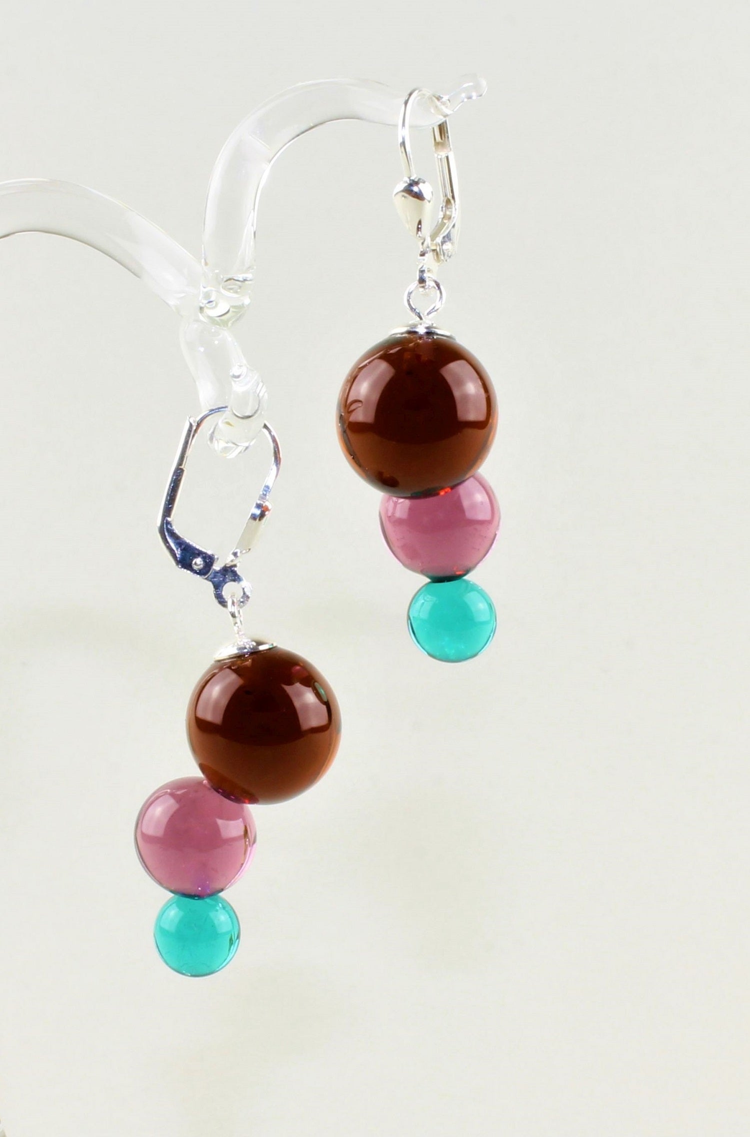 Boucles d'oreilles série Molécule , verre borosilicaté 3.3, argent 925/000 rhodié
