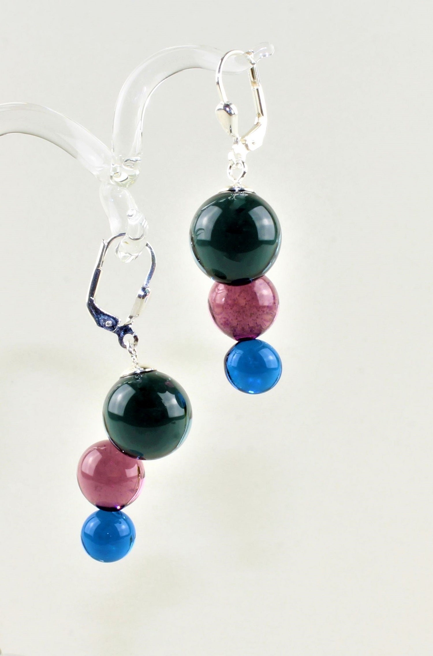 Boucles d'oreilles série Molécule , verre borosilicaté 3.3, argent 925/000 rhodié