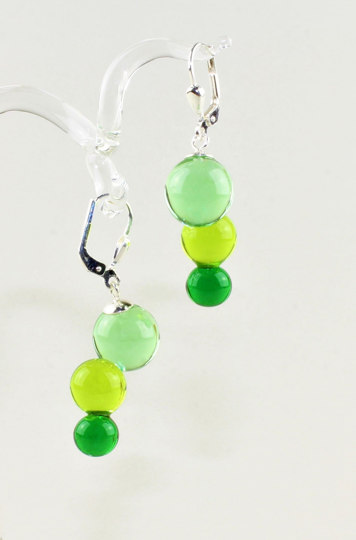 Boucles d'oreilles série Molécule , verre borosilicaté 3.3, argent 925/000 rhodié
