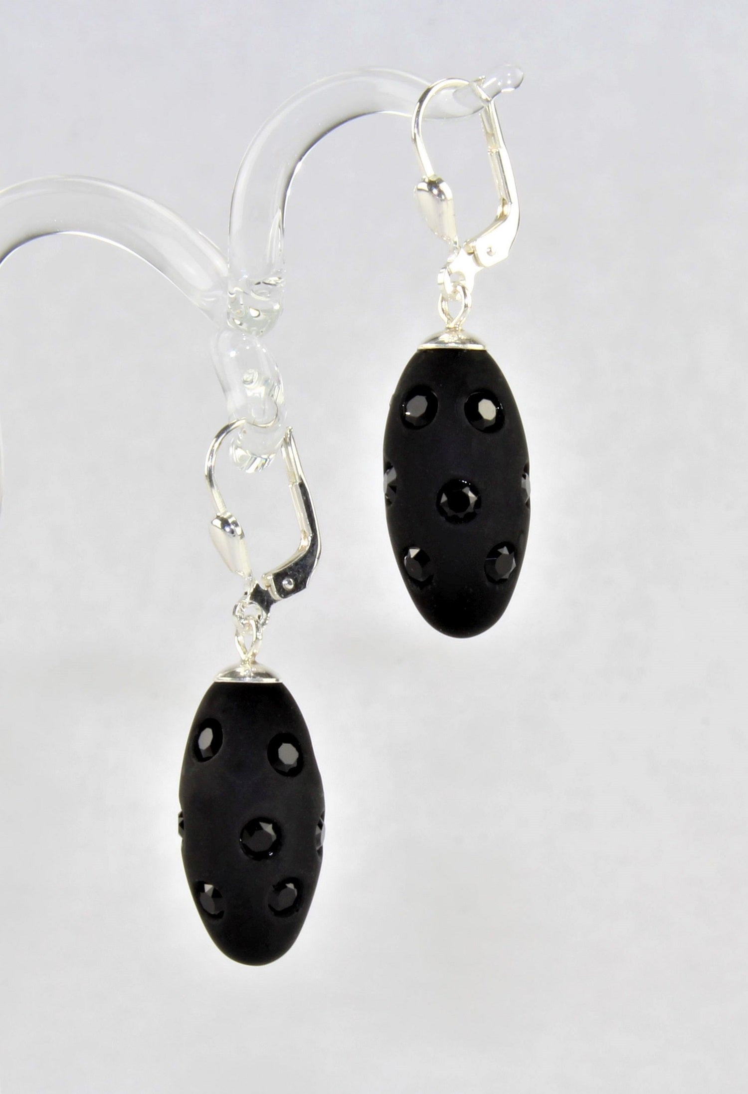Ohrringe "Olive" , matt , Borosilikatglas, 925/000 Silber rhodiniert