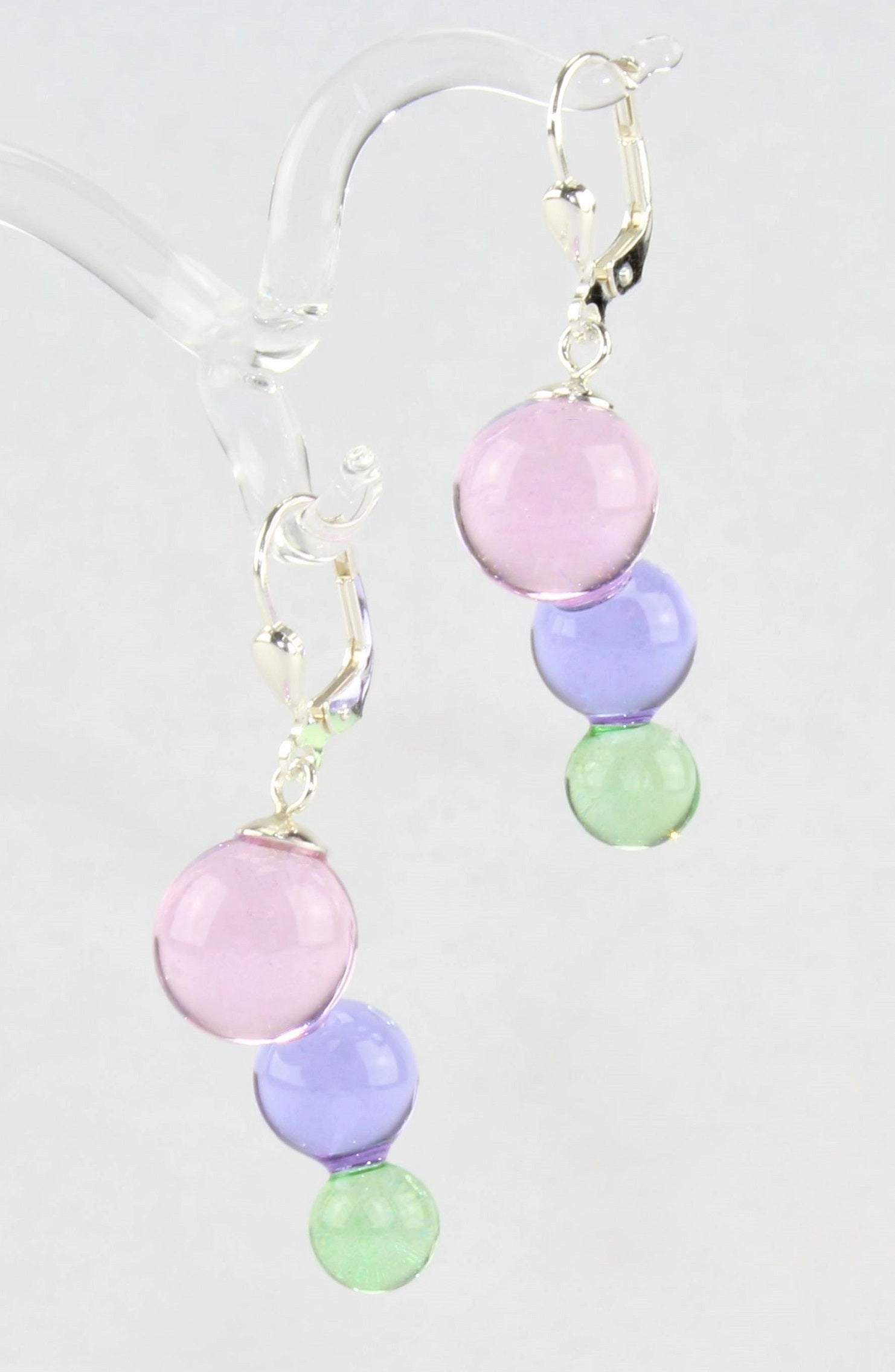 Boucles d'oreilles série Molécule , verre borosilicaté 3.3, argent 925/000 rhodié