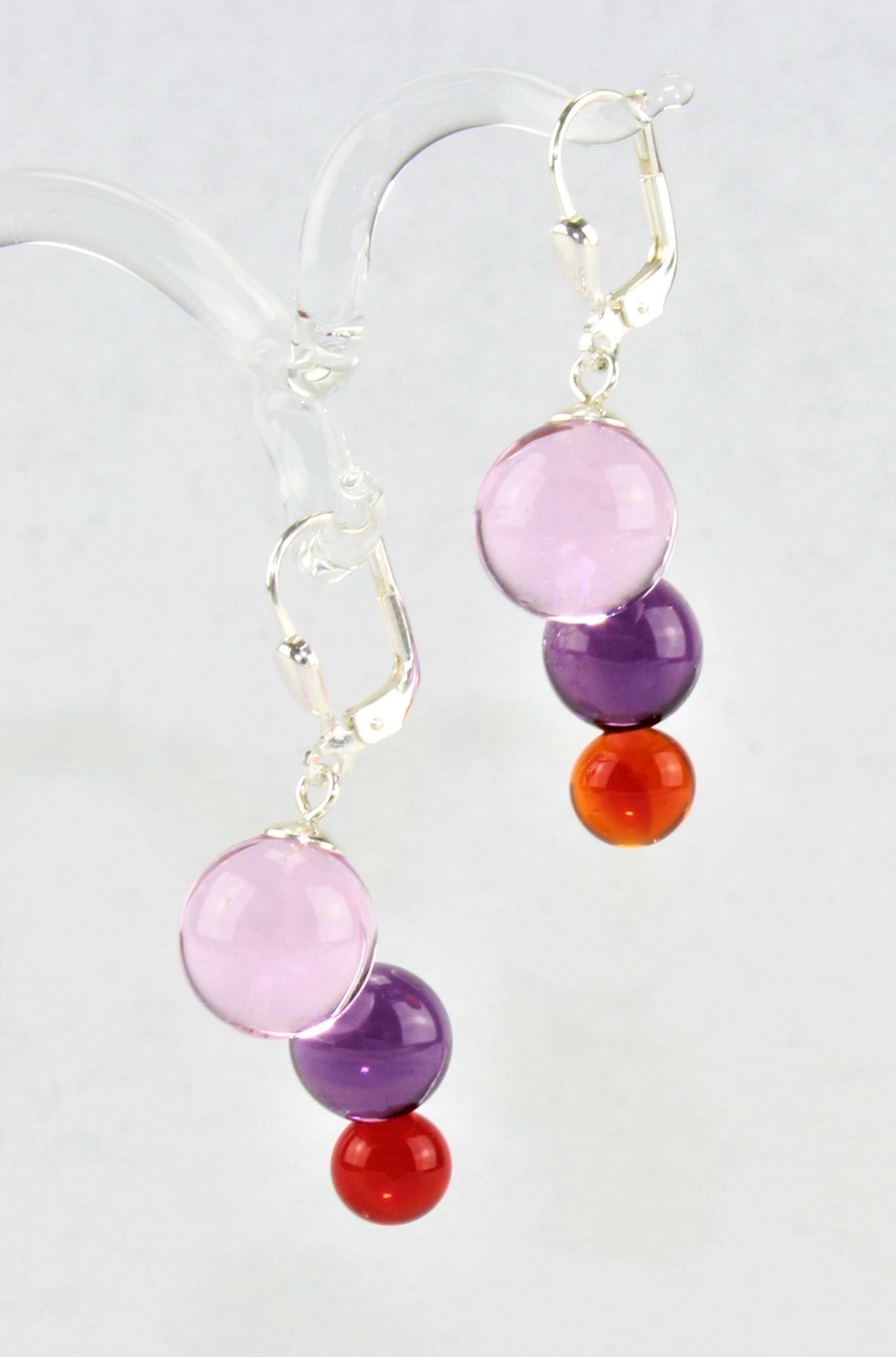 Boucles d'oreilles série Molécule , verre borosilicaté 3.3, argent 925/000 rhodié