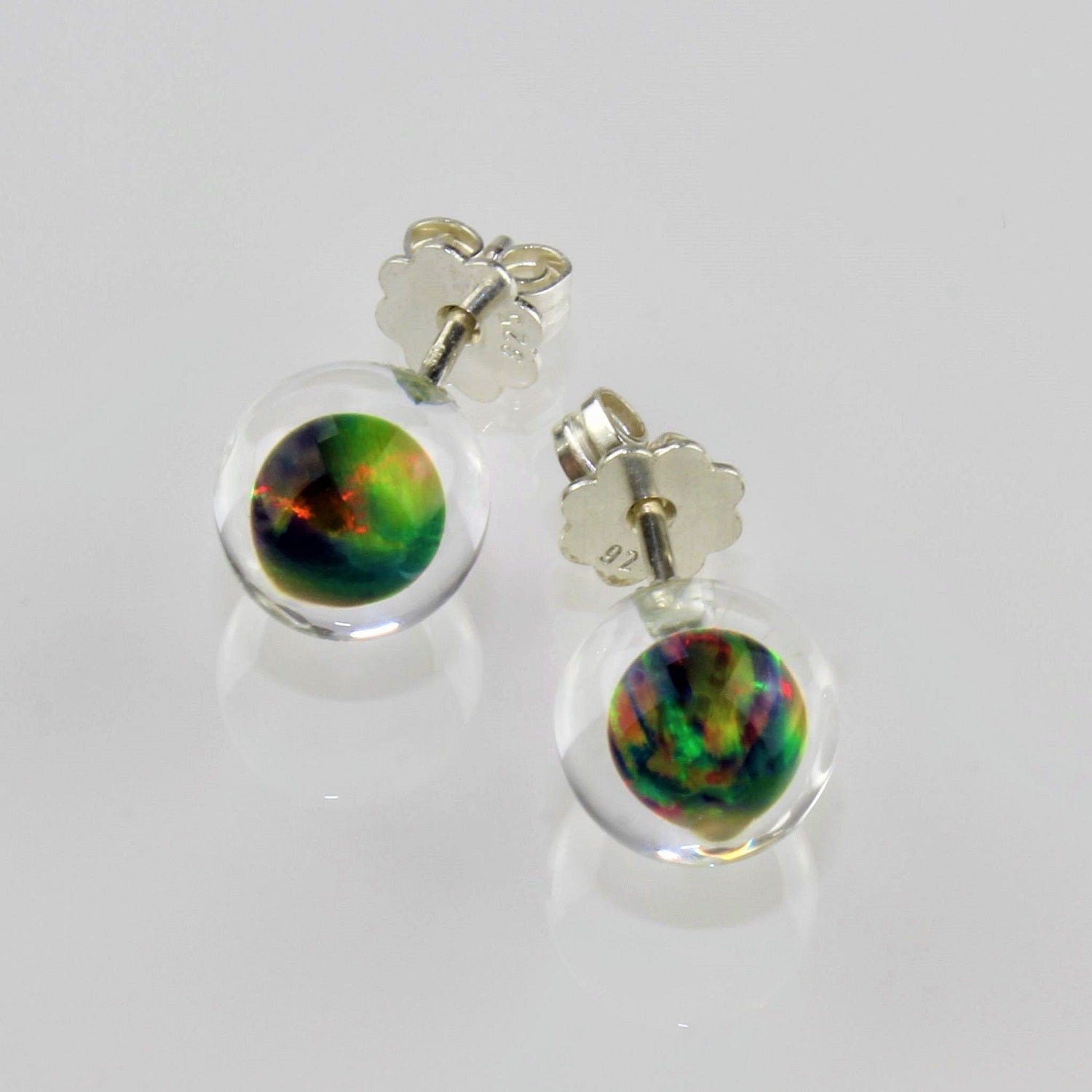 Ohrstecker, Opal verschiedene Farben, 8 mm