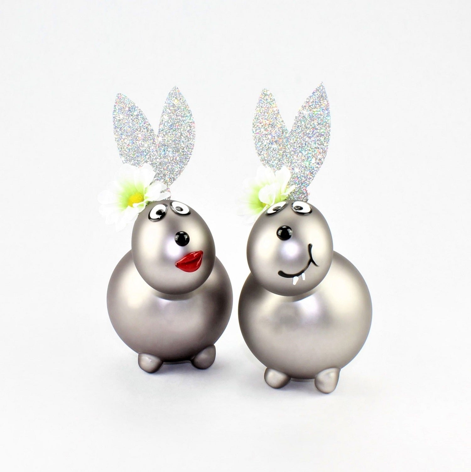 Lapin gris argenté mat , avec décoration, mat, verre borosilicaté 3.3 Duran