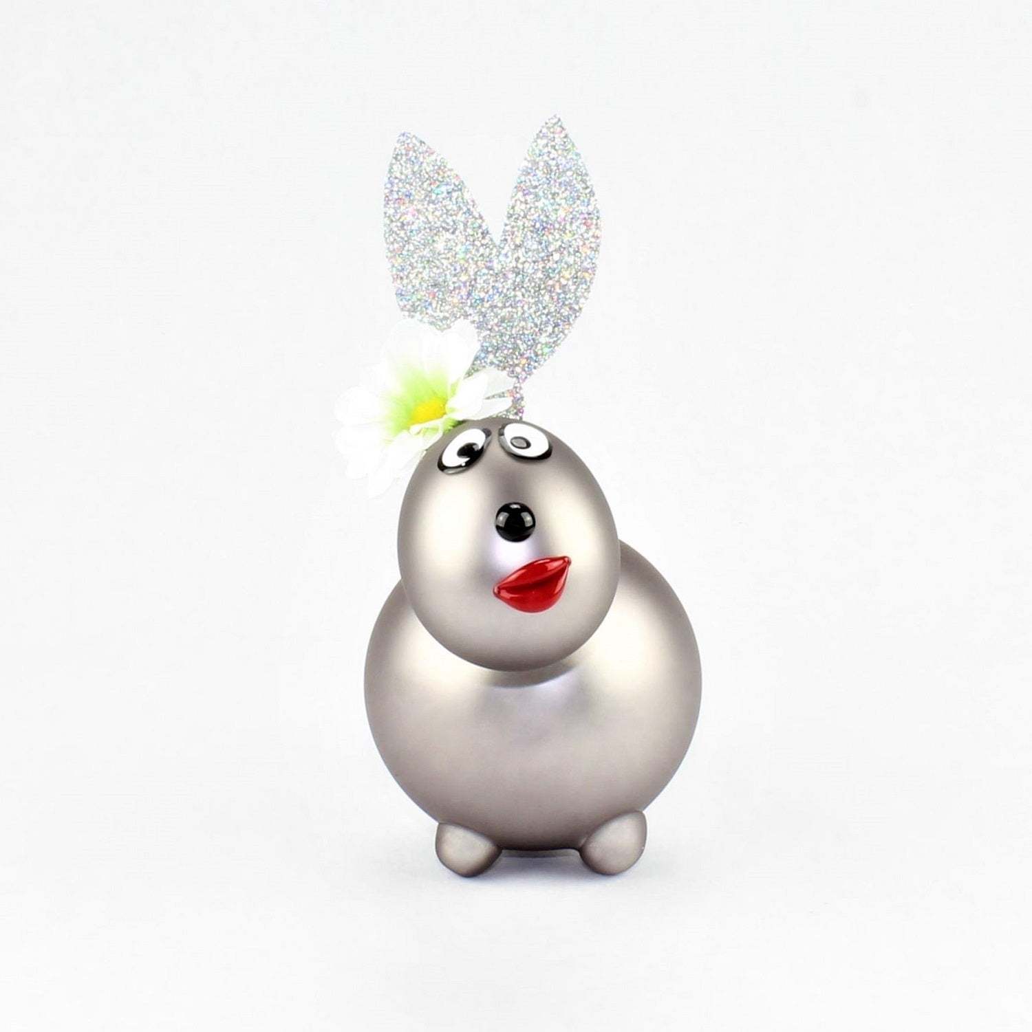 Lapin gris argenté mat , avec décoration, mat, verre borosilicaté 3.3 Duran