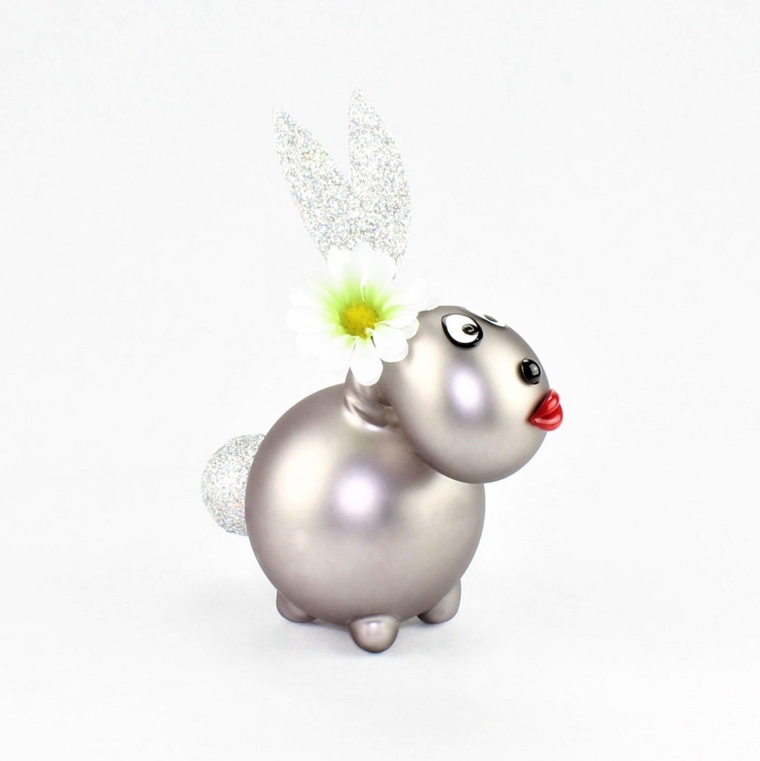Lapin gris argenté mat , avec décoration, mat, verre borosilicaté 3.3 Duran