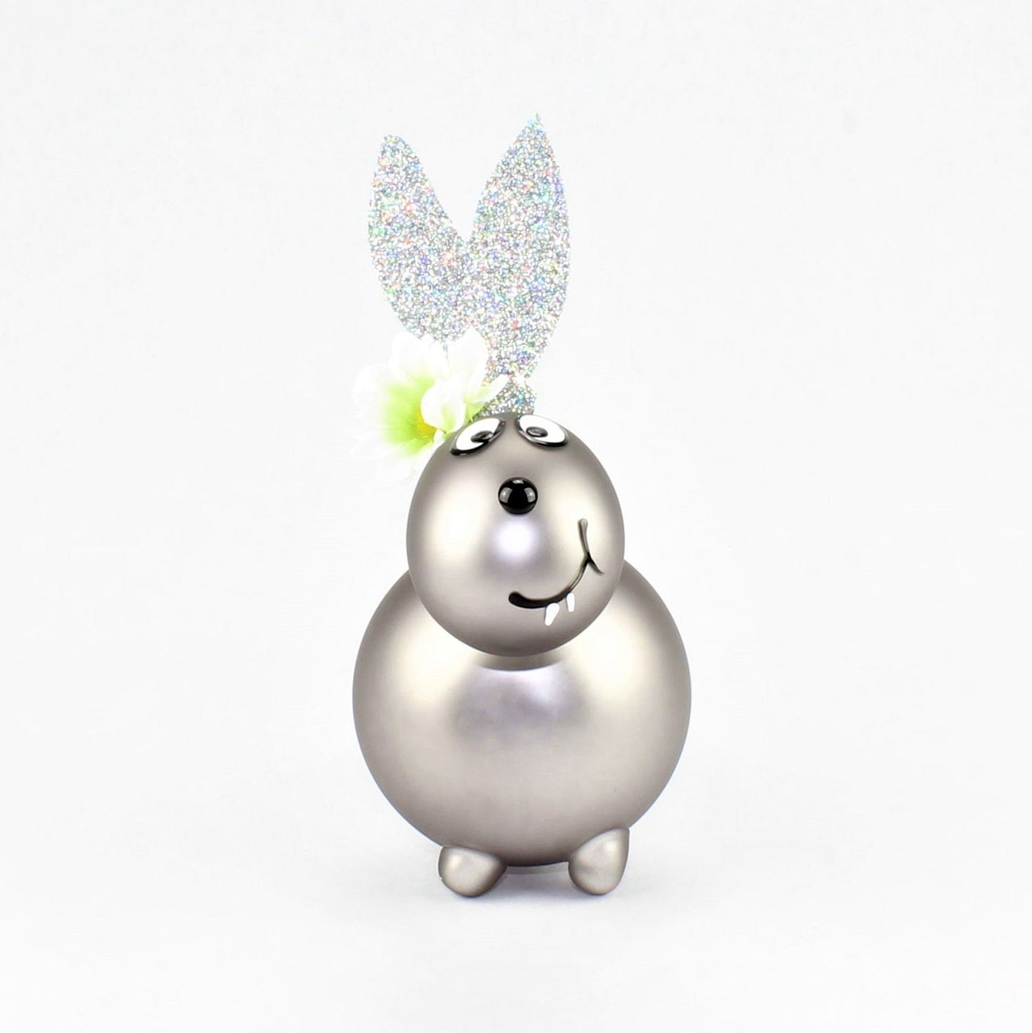 Lapin gris argenté mat , avec décoration, mat, verre borosilicaté 3.3 Duran