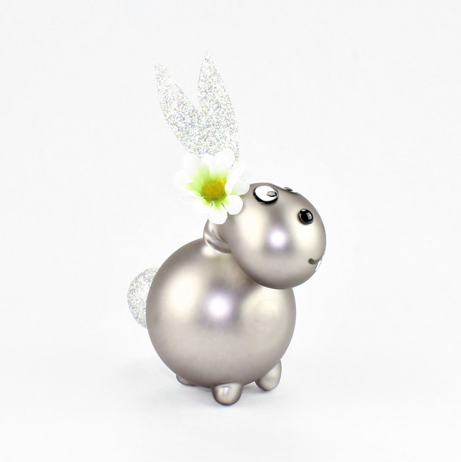 Lapin gris argenté mat , avec décoration, mat, verre borosilicaté 3.3 Duran