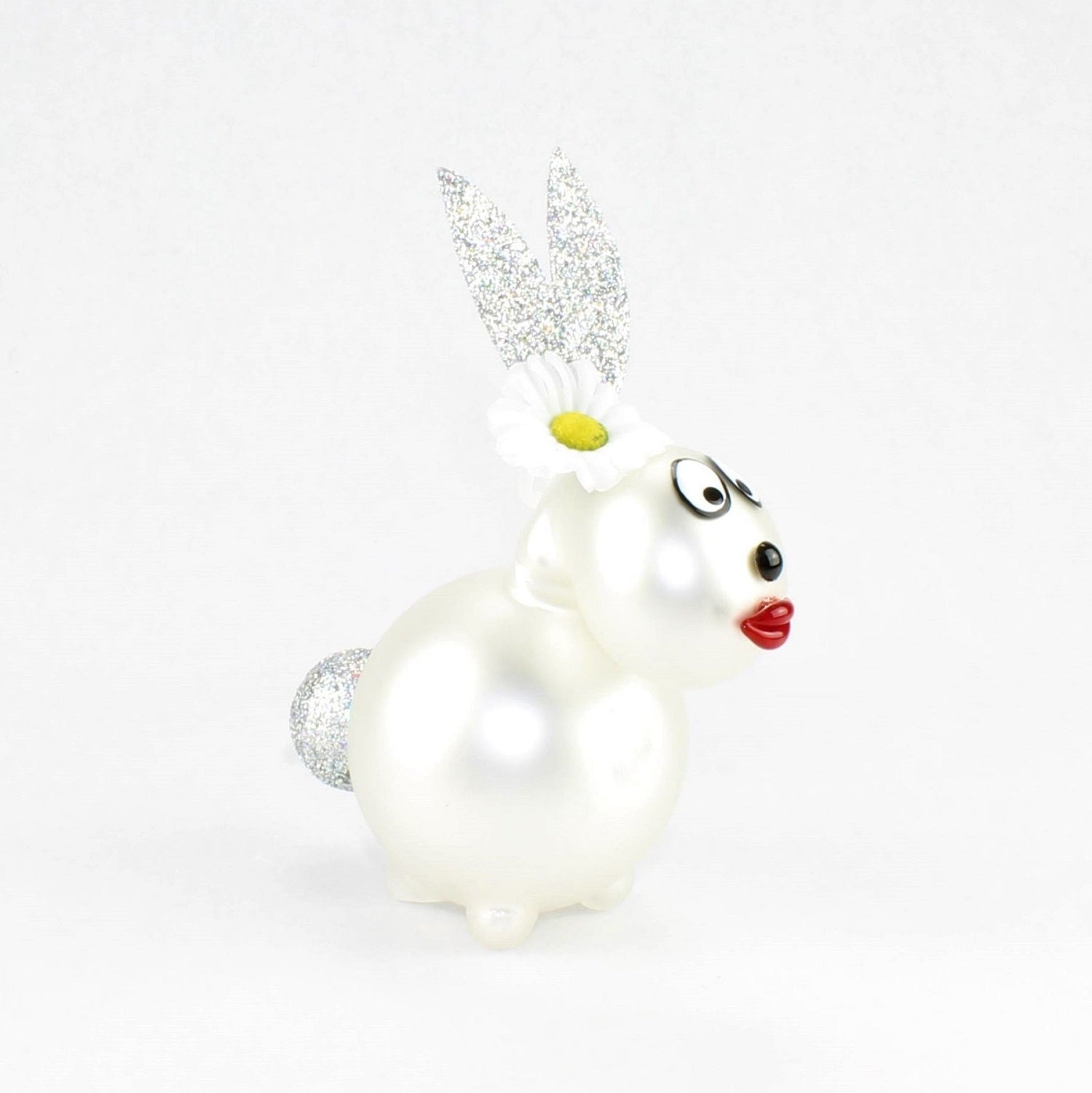 Konijntje wit mat, mondgeblazen, met decoratie, mat, borosilicaatglas 3,3 Duran