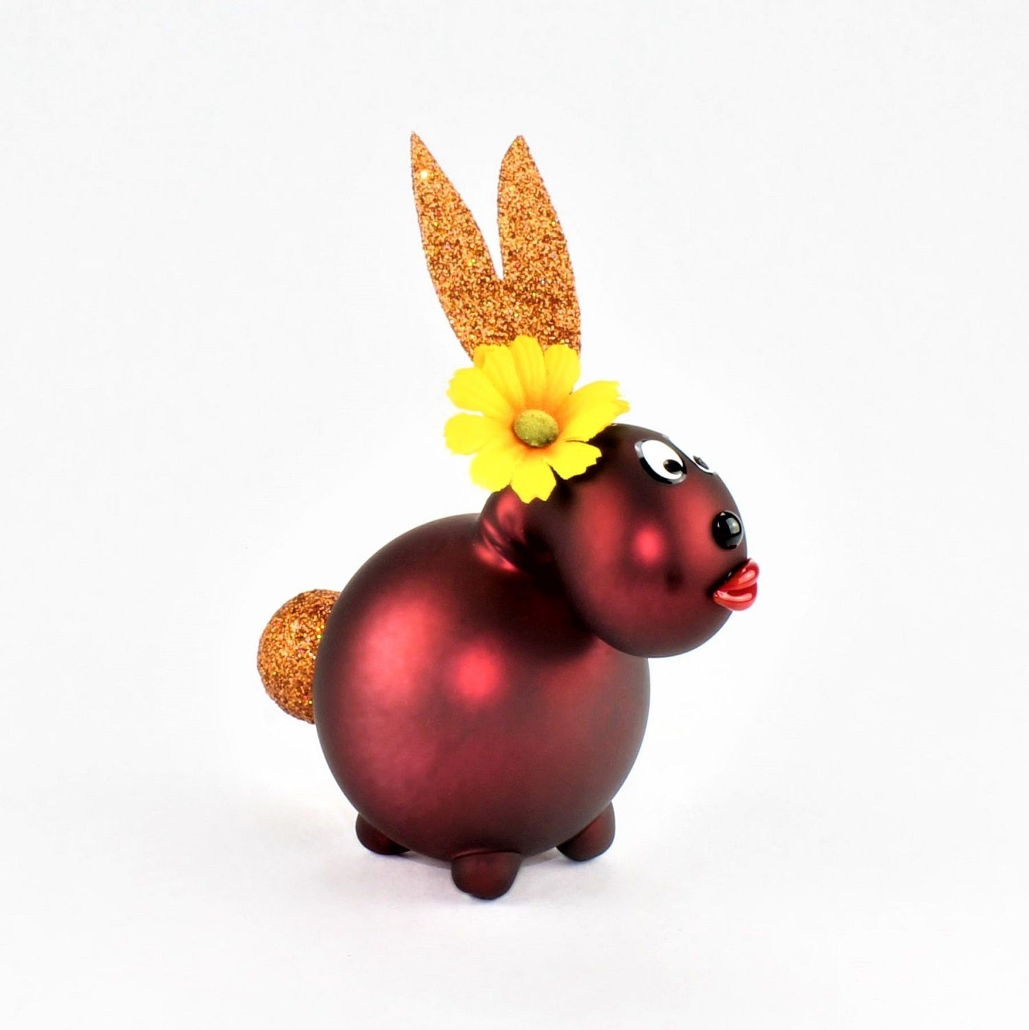 Bunny donkerrood mat, met decoratie, mat, borosilicaatglas 3,3 Duran